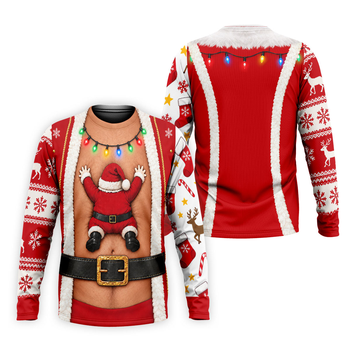 Santa Stuck In Belly Christmas Golf Shirt, Mens Golf Shirts, Golf Apparel For Men
