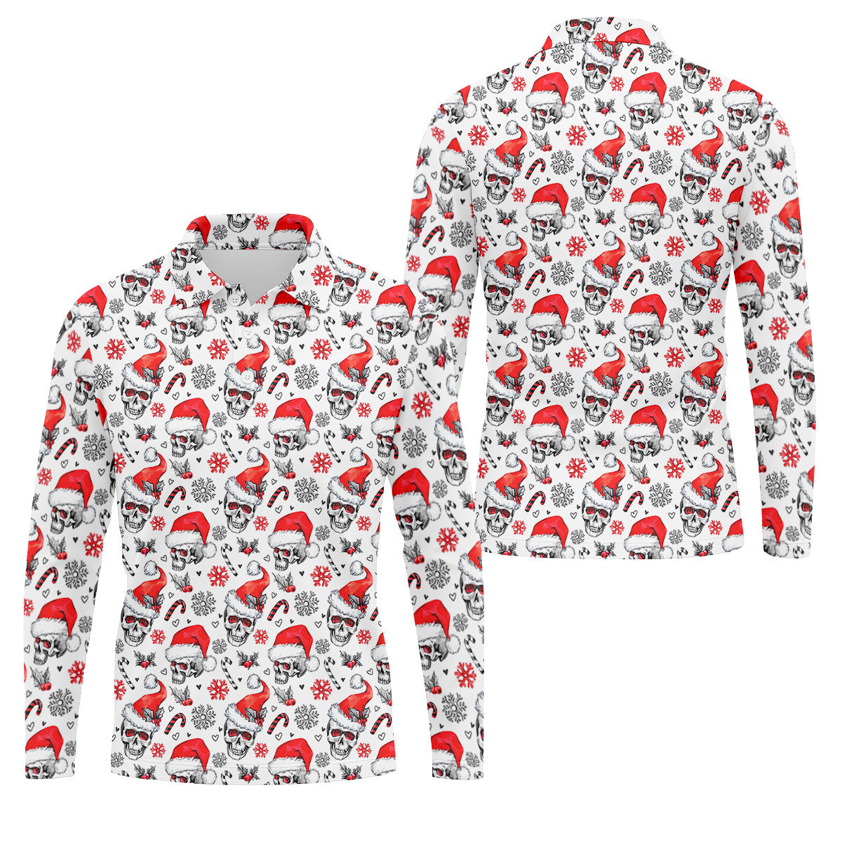 Skull Christmas Golf Tops For Men, Funny Horror Polo Shirts For Men, Christmas Golf Shirt, Golfing Apparel