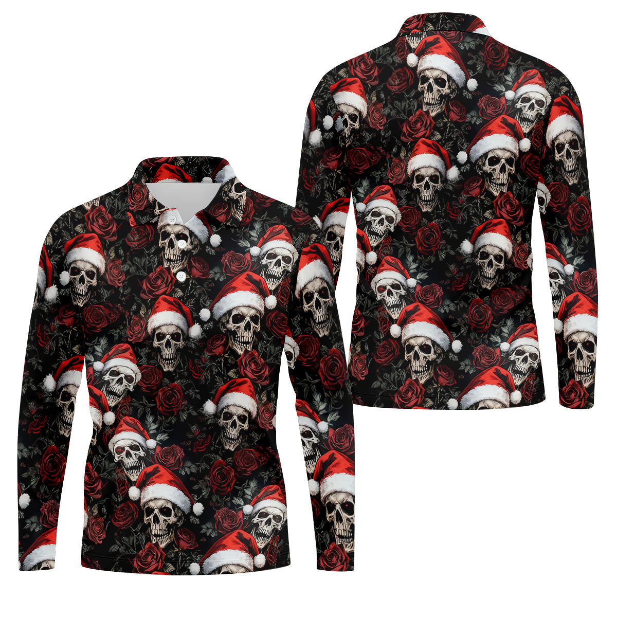 Vintage Skull And Roses Christmas Golf Shirt, Cool Golf Outfit, Polo Shirts For Men, Golf Shirts For Men
