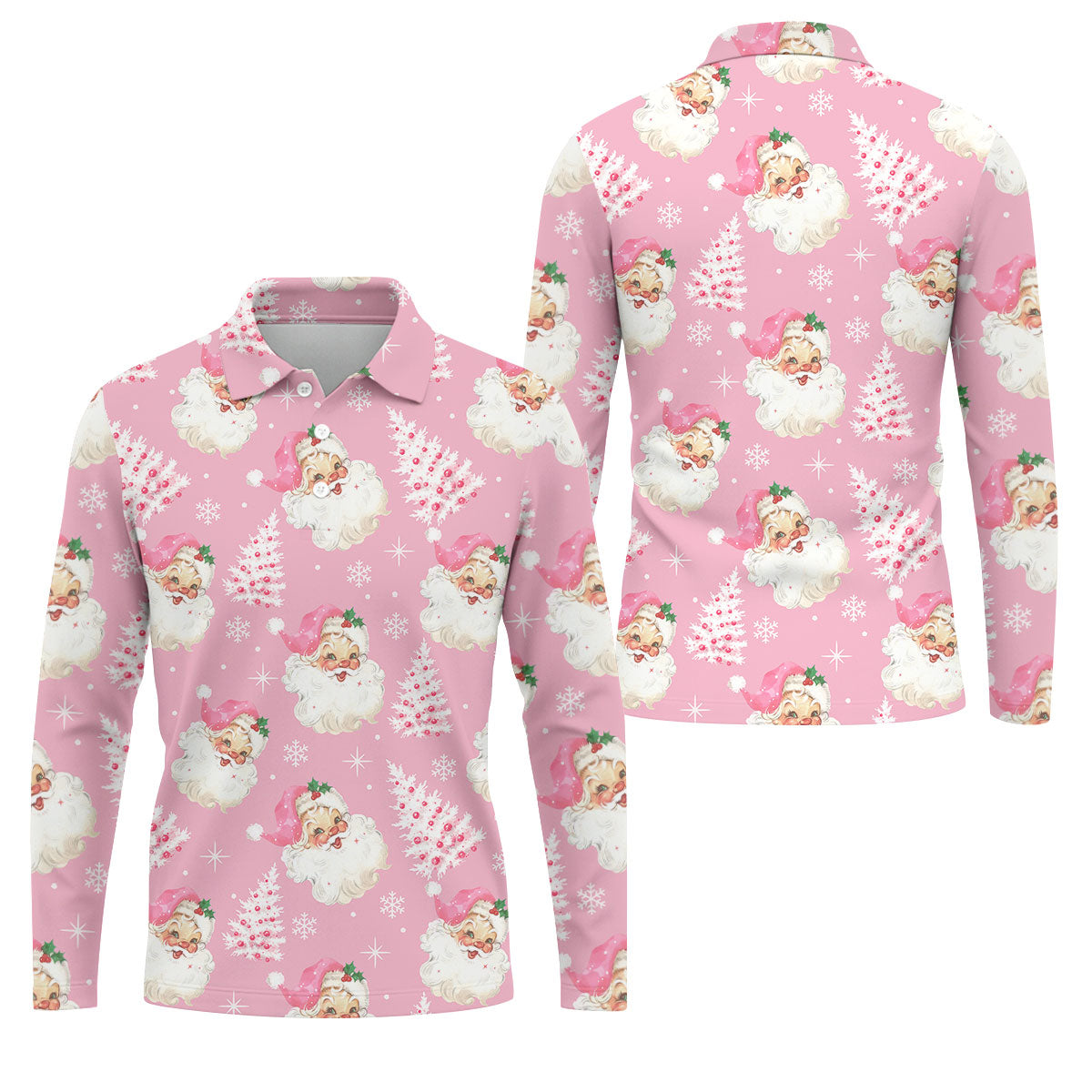Pink Santa Claus Christmas Golf Shirt, Cute Golf Outfit, Polo Shirts For Men, Golf Gift For Men