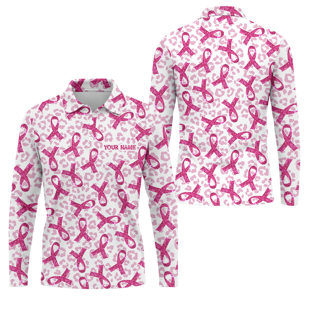 Breast Cancer Pink Ribbon Leopard Pattern Golf Tops For Men, Cancer Awareness Shirt, Golf Shirts For Men