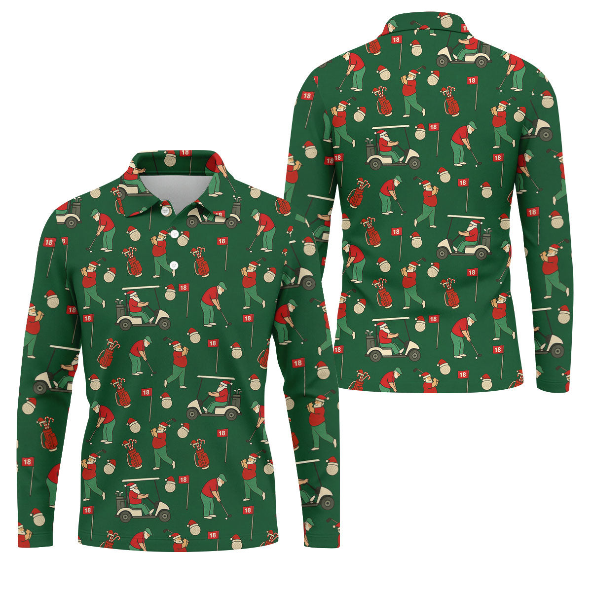 Golfing Santa Green Christmas Golf Tops For Men, Men's Funny Golf Shirts, Christmas Golf Shirt