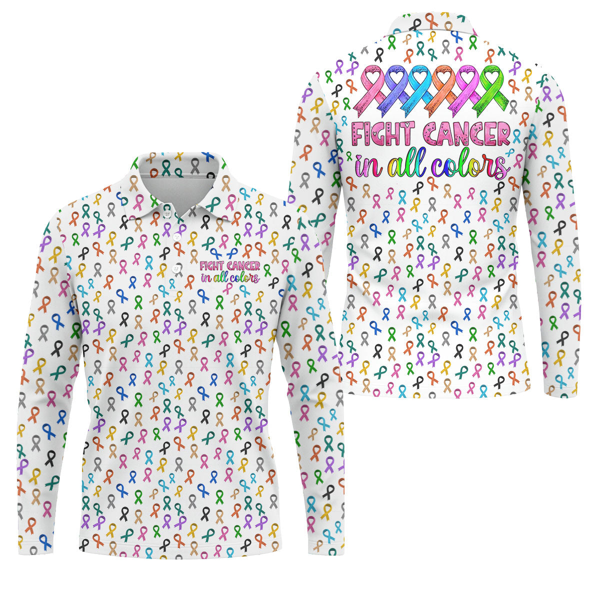 Fight Cancer In All Color Men's Golf Shirt, Cancer Awareness Shirt, Cancer Survivor Shirt, Golf Gift For Men