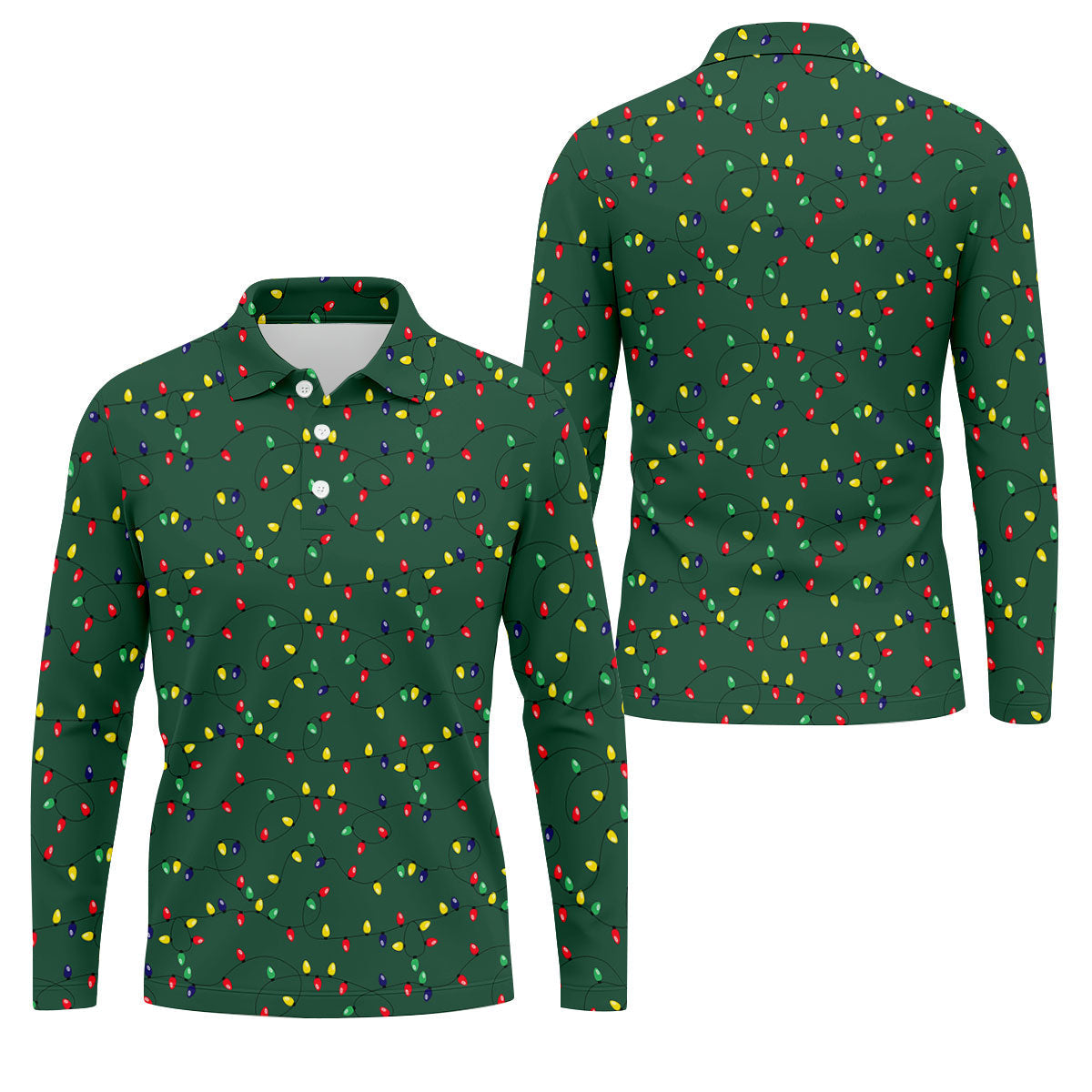 Christmas Colorful Lights Green Golf Shirt, Christmas Golf Shirt, Polo Shirts For Men, Golf Gift For Men
