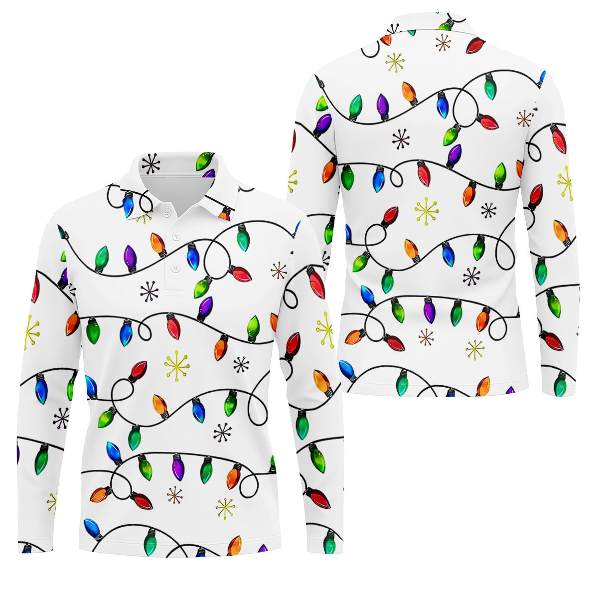 Christmas Light Print Fun Men's Golf Polos, Christmas Golf Shirt, Unique Gift For Golfer, Polo Shirts For Men