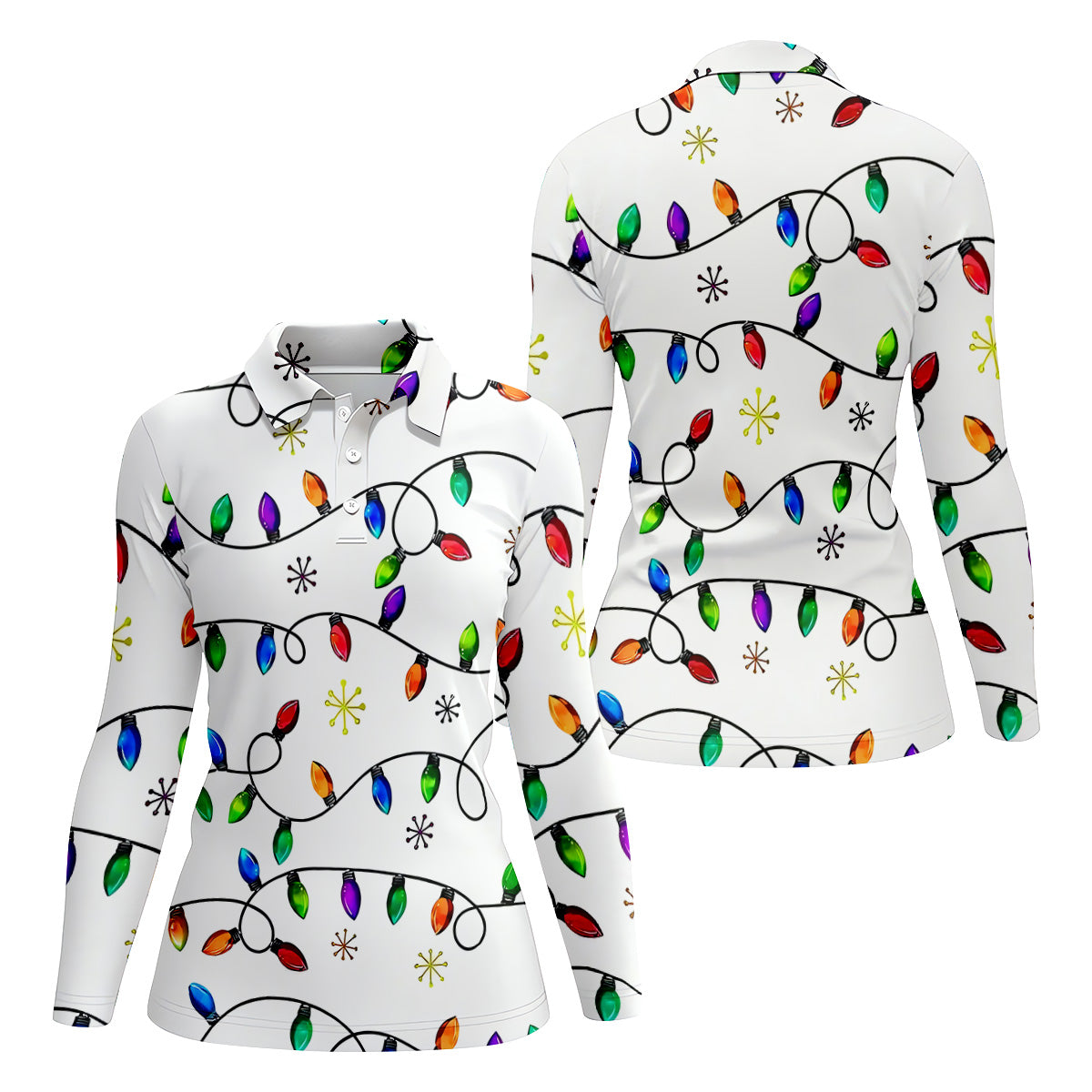 Christmas Light Print Fun Women's Golf Shirts, Christmas Golf Shirt, Unique Gift For Golfer, Ladies Golf Polos