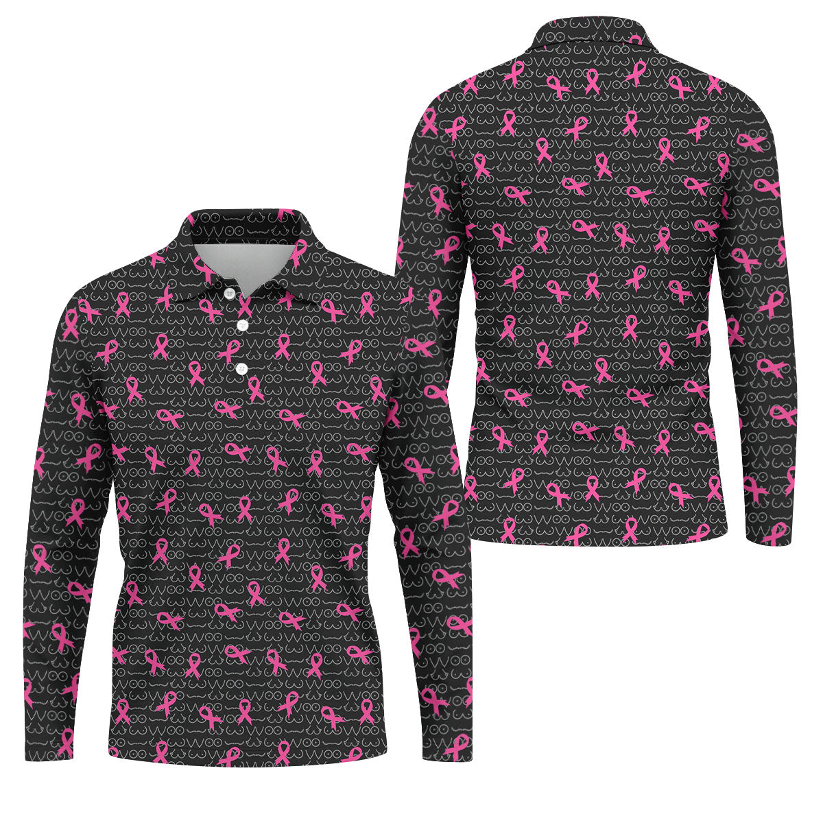 Black Golf Polo with Pink Ribbon, Men's Golf Polo Shirt, Breast Cancer Awareness Shirt, Funny Golf Shirt