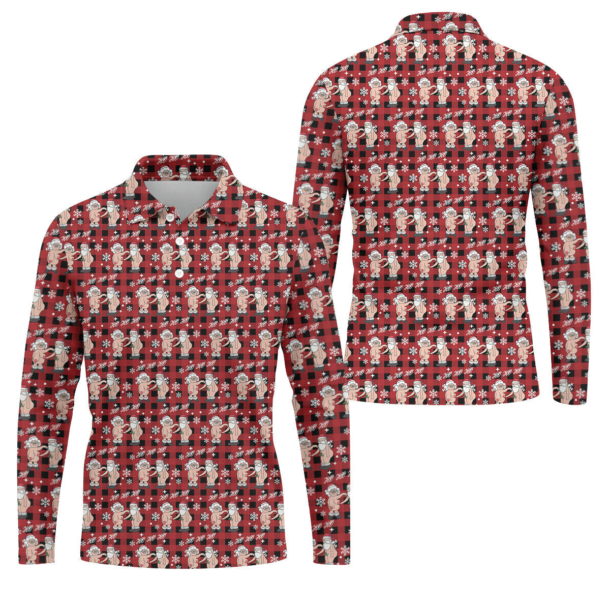 Ho Ho Ho Naughty Couple Funny Santa Christmas Golf Shirt, Fun Golf Shirts For Men, Polo Shirts For Men