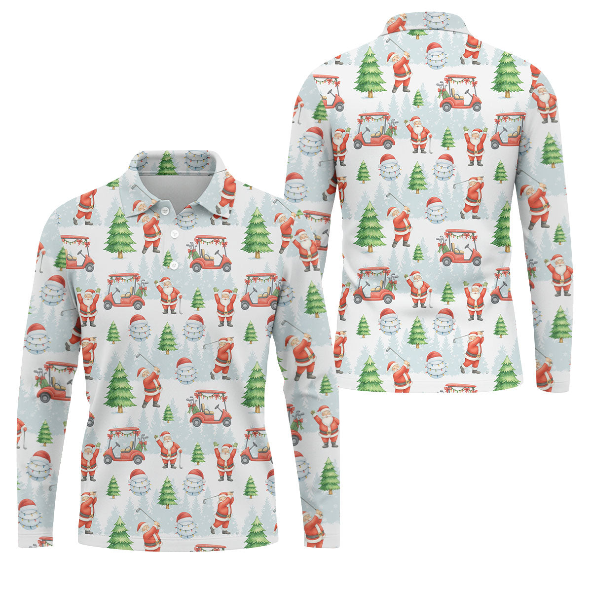 Santa Claus Golf Pose Men's Funny Golf Shirts, Men's White Polo, Christmas Golf Shirt, Golf Gift Christmas