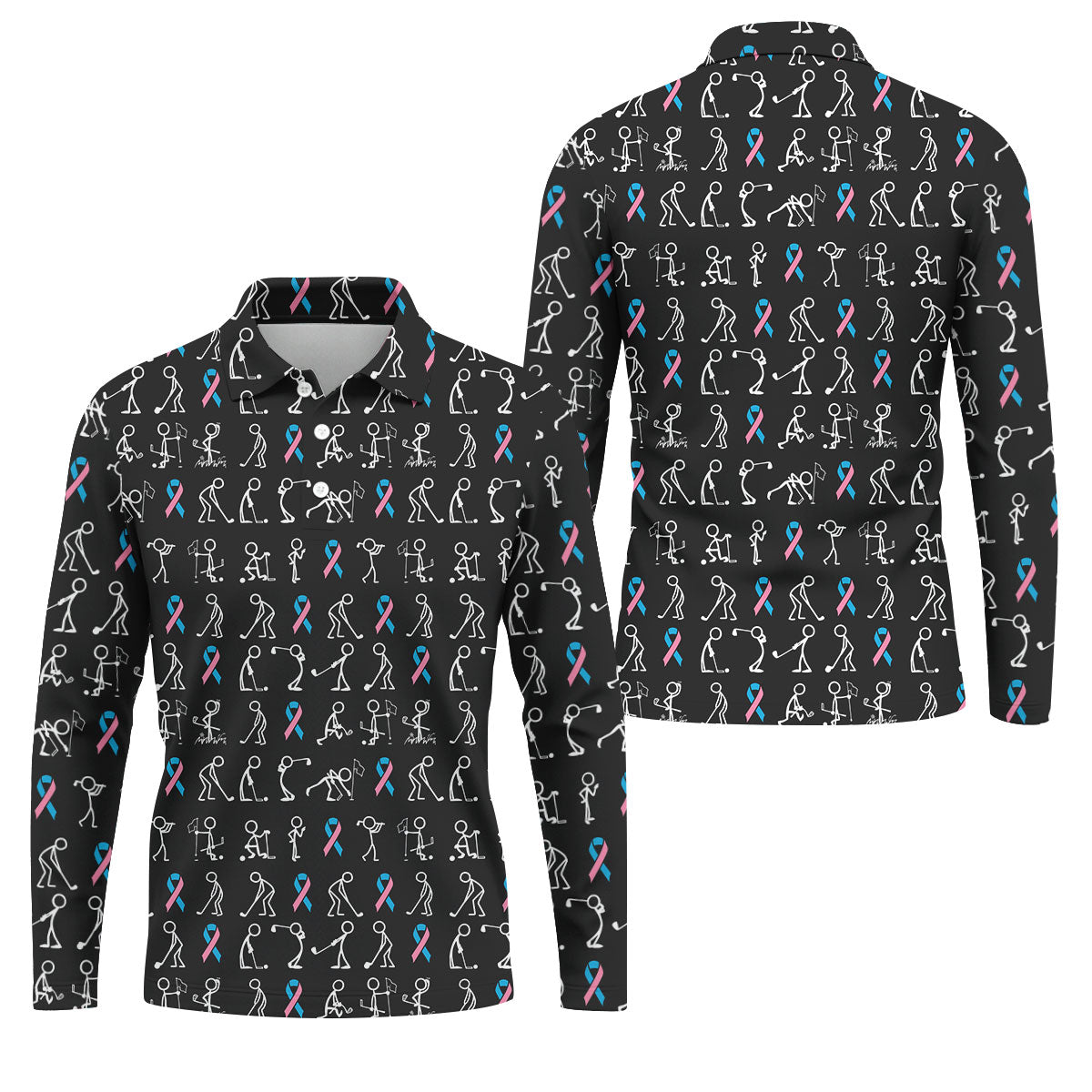 Funny Stick Figure Men's Golf Shirt, Male Breast Cancer Awareness Shirt, Breast Cancer Support Shirt, Golf Shirts For Men