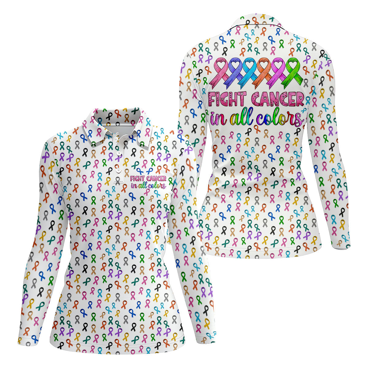 Fight Cancer In All Color Women's Golf Shirt, Cancer Awareness Shirt, Cancer Survivor Shirt, Golf Gift For Women