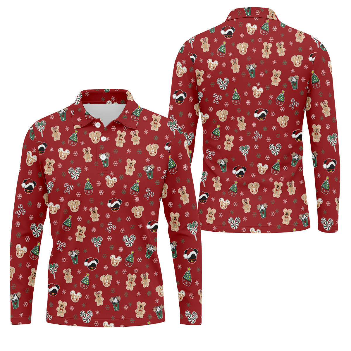 Christmas Gingerbread Red Golf Shirt, Holiday Pattern Christmas Golf Shirt, Polo Shirts For Men
