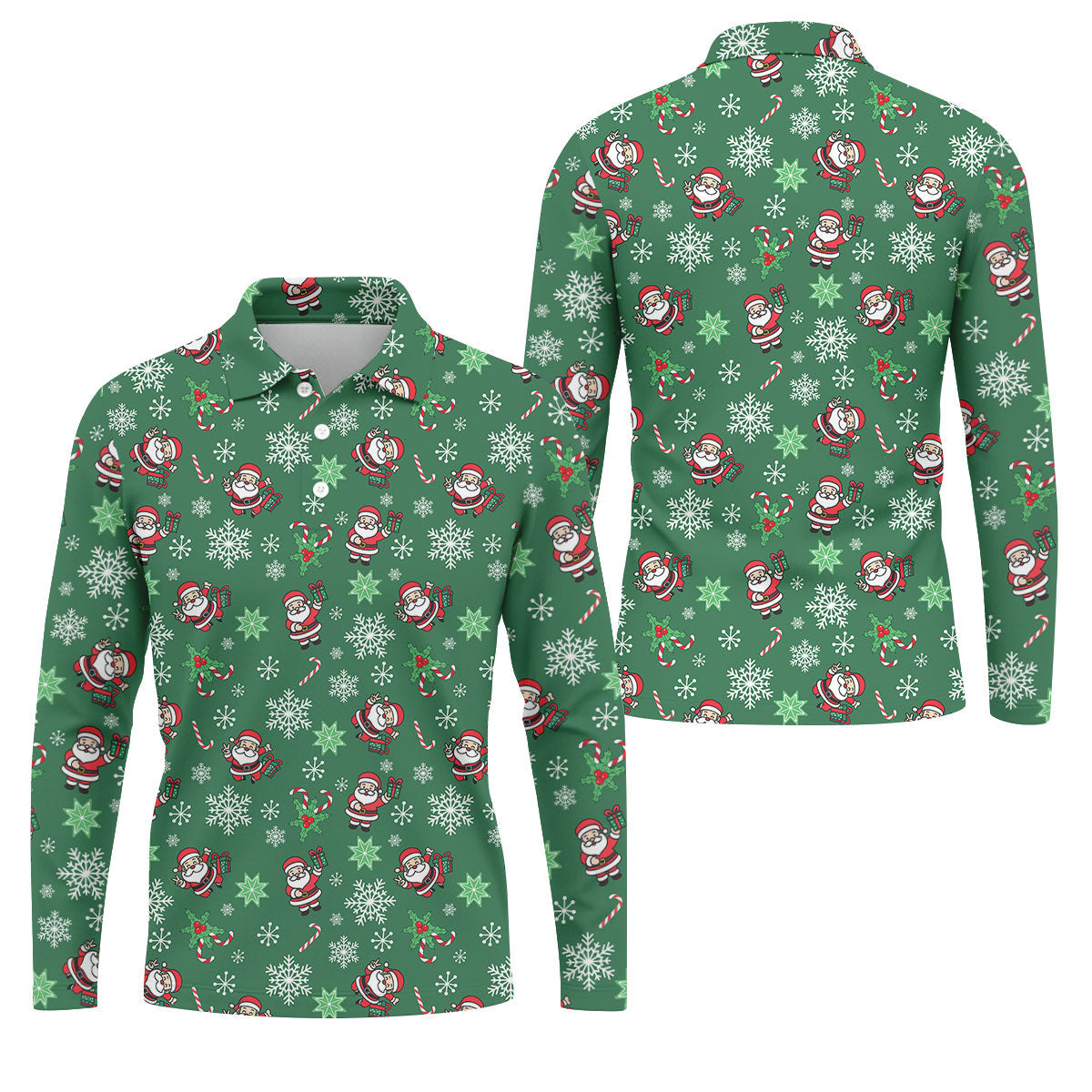 Santa Claus Pattern Christmas Green Golf Tops For Men, Christmas Golf Shirt, Polo Shirts For Men