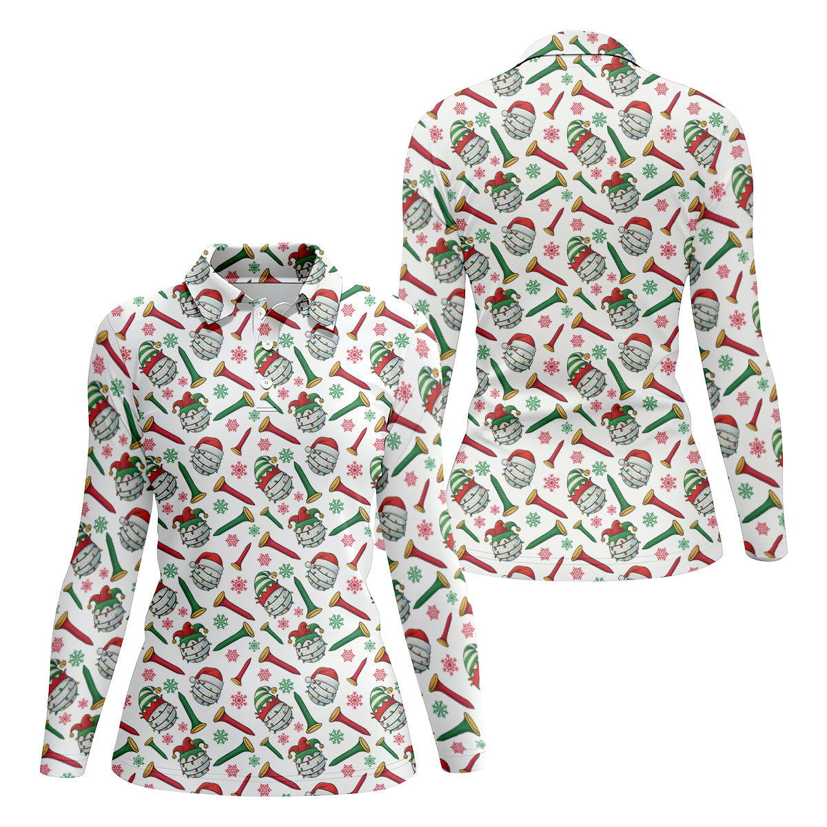 Funny Golf Ball Christmas Golf Shirt, White Polo Women, Ladies Golf Shirts, Golfing Apparel