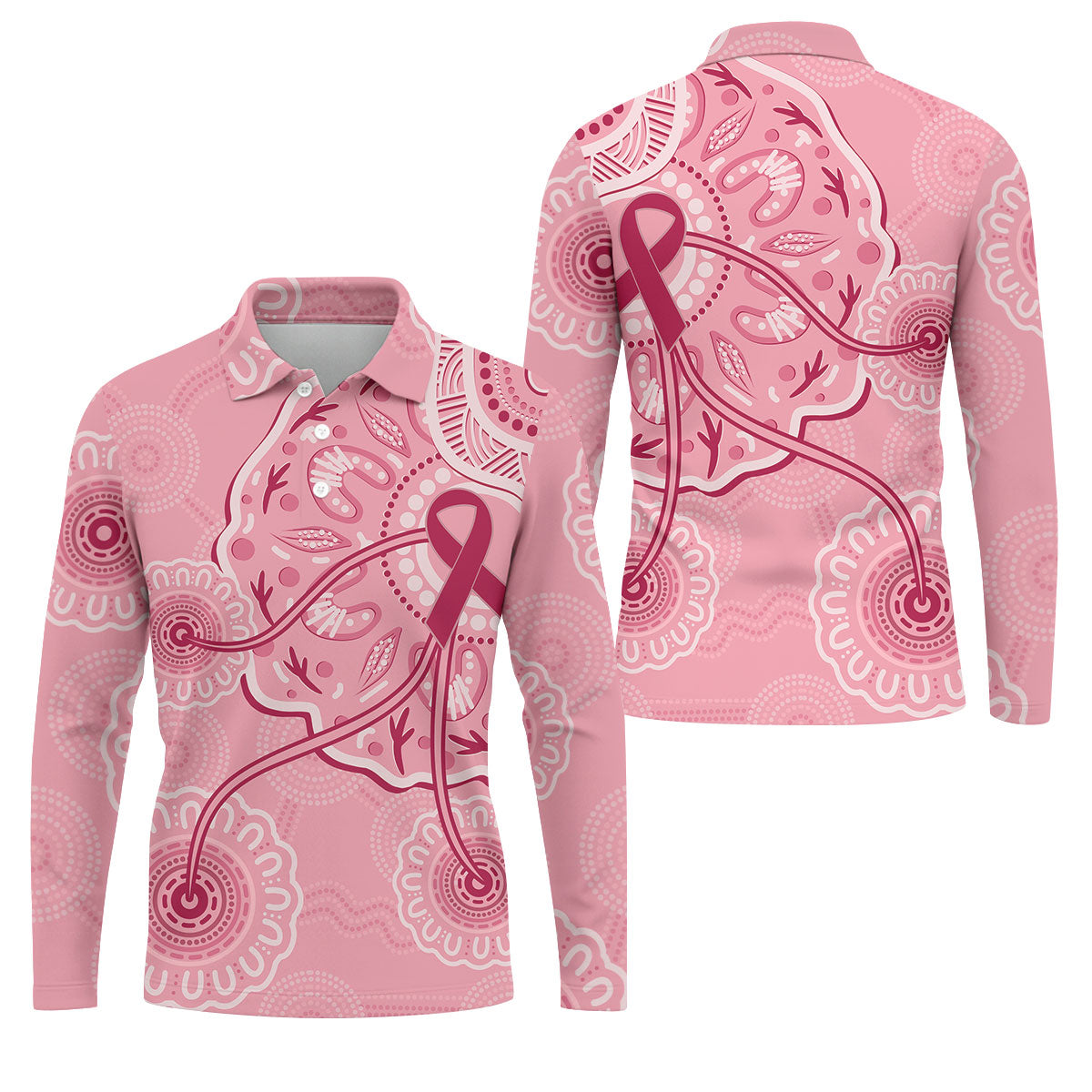 Australia Indigenous Pink Ribbon Men's Golf Shirt, Breast Cancer Awareness Shirt, Golf Shirts For Men