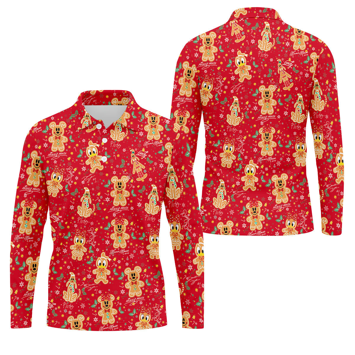 Cute Gingerbread Classic Cartoon Characters Christmas Golf Shirt, Fun Golf Shirts For Men, Golf Gift For Men