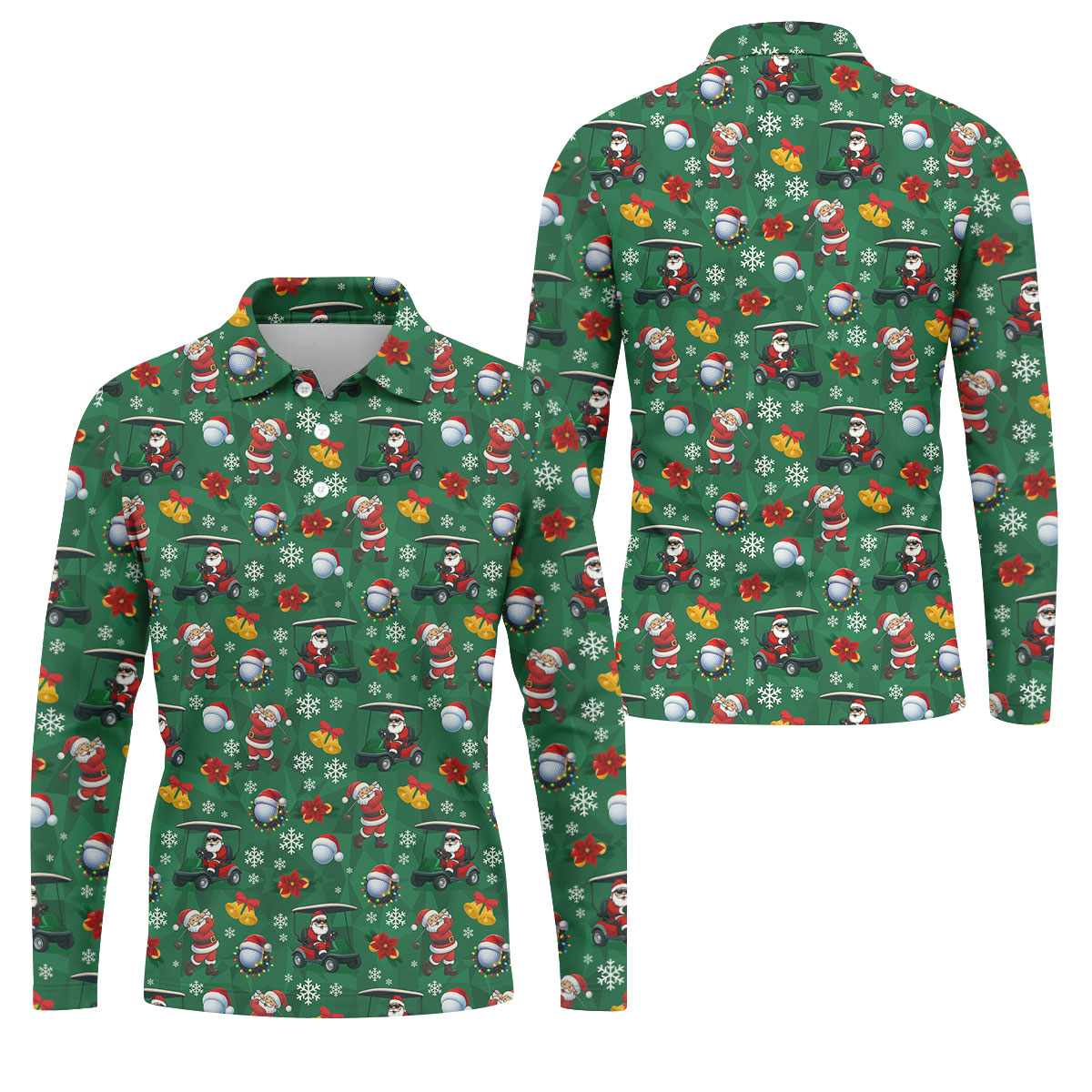 Santa Christmas Green Golf Polo, Fun Men's Golf Polos, Christmas Golf Shirt, Golf Shirts For Men
