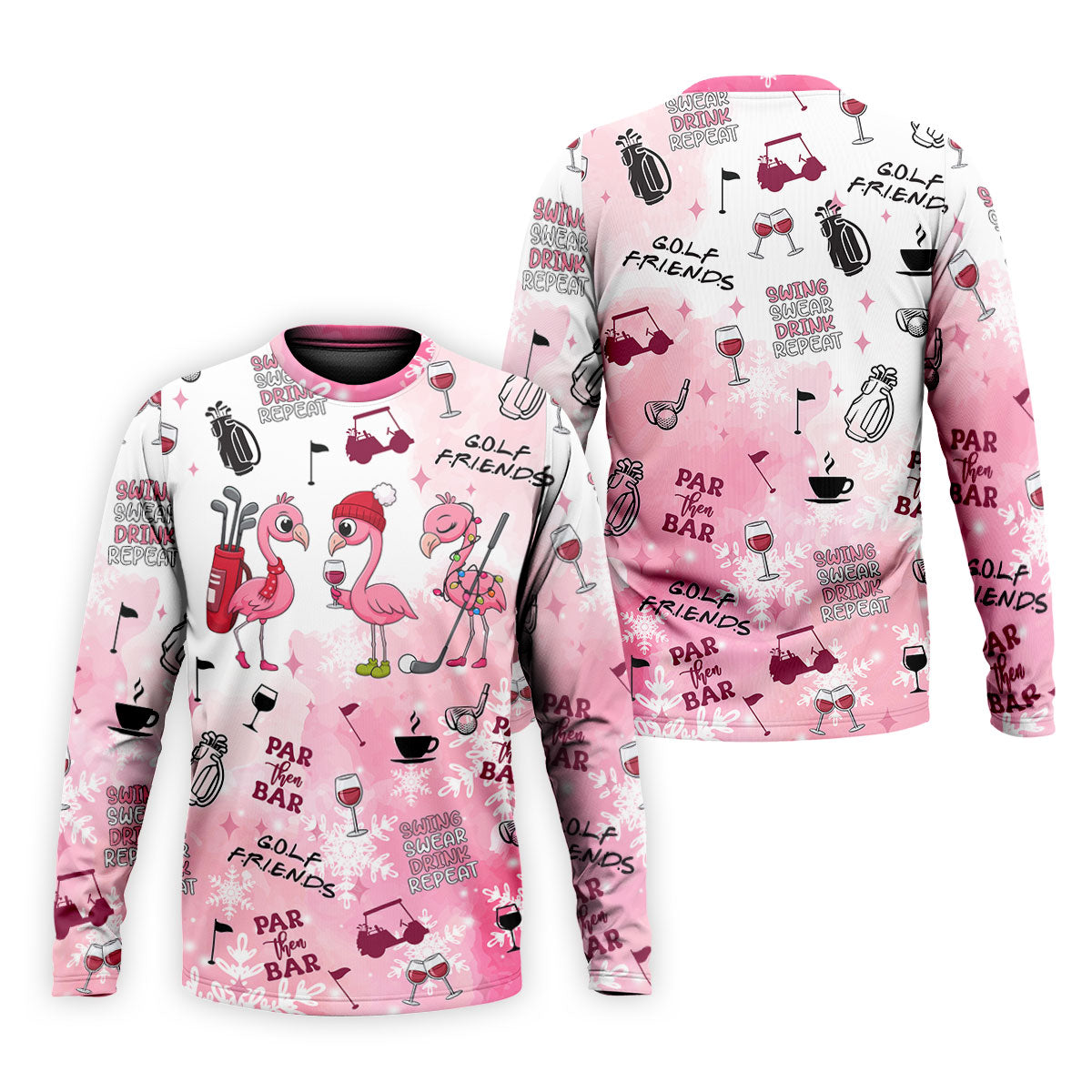 Golf Friends Par Then Bar Flamingo Christmas Golf Shirt, Golf Tops For Men, Pink Golf Polo, Golf Gift For Men