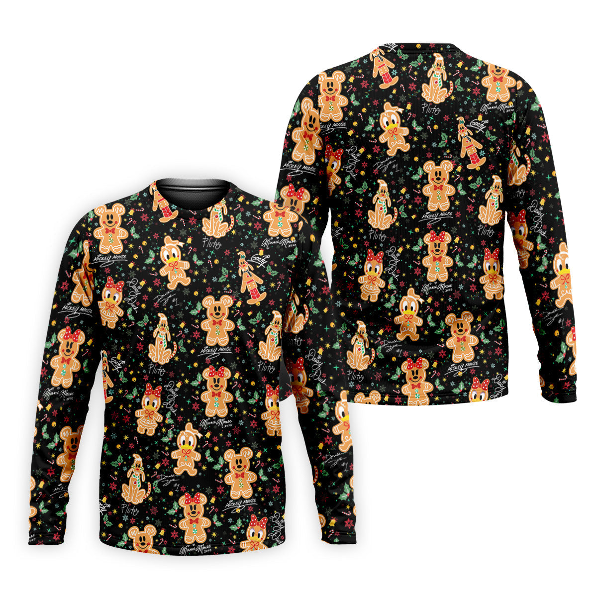 Cute Gingerbread Classic Cartoon Characters Christmas Golf Shirt, Black Golf Shirt, Polo Shirts For Men