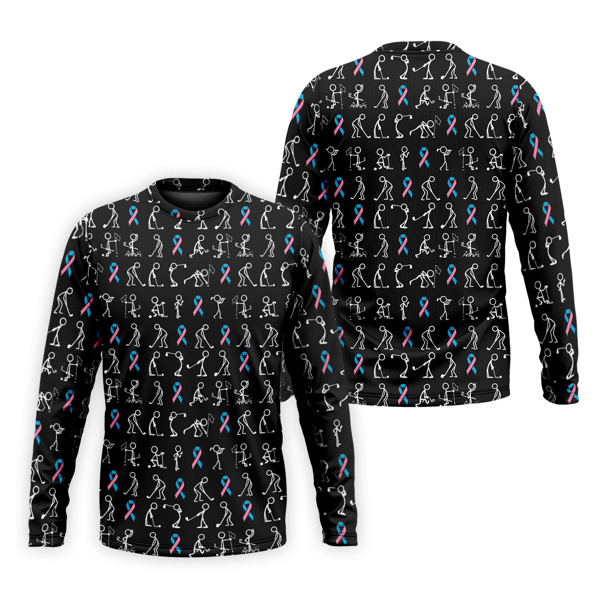Funny Stick Figure Men's Golf Shirt, Male Breast Cancer Awareness Shirt, Breast Cancer Support Shirt, Golf Shirts For Men