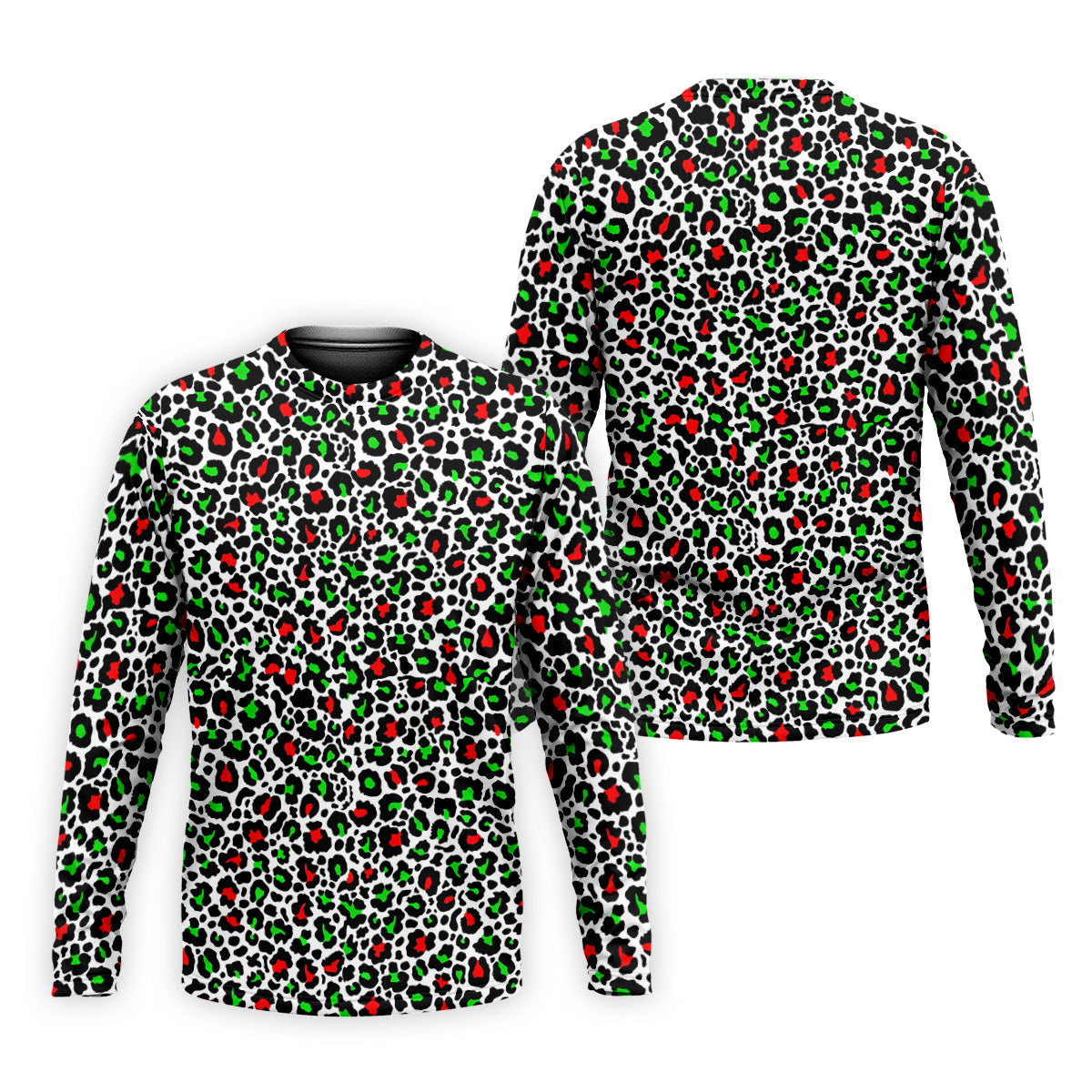 Leopard Pattern Xmas Pine Tree Green And Red Golf Tops For Men, Christmas Golf Shirt, Polo Shirts For Men