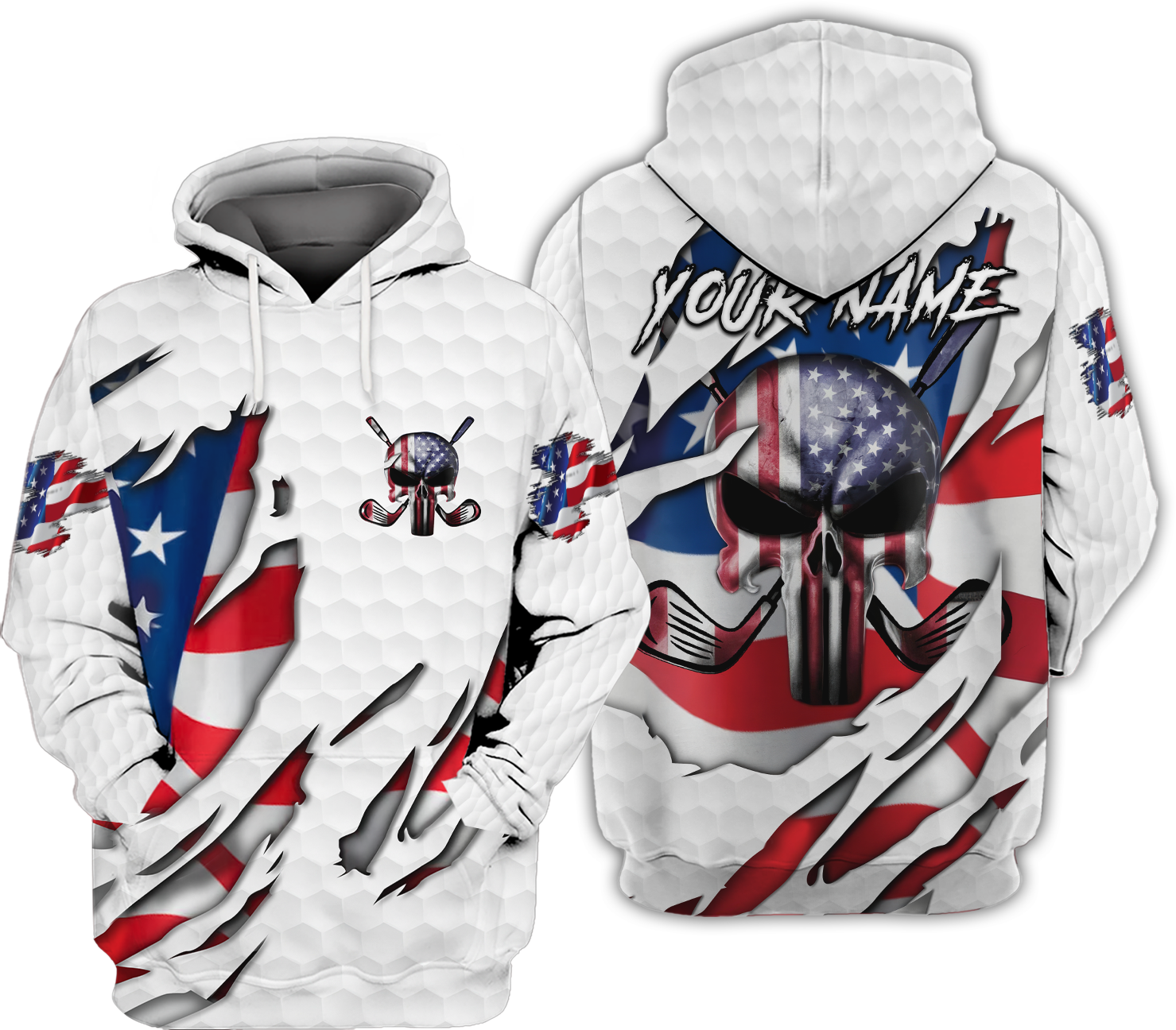 American Skull Flag Custom Golf Polo Shirt, Gift For Golfers, Golf Gift For Men, America 250 Anniversary Golf Shirt