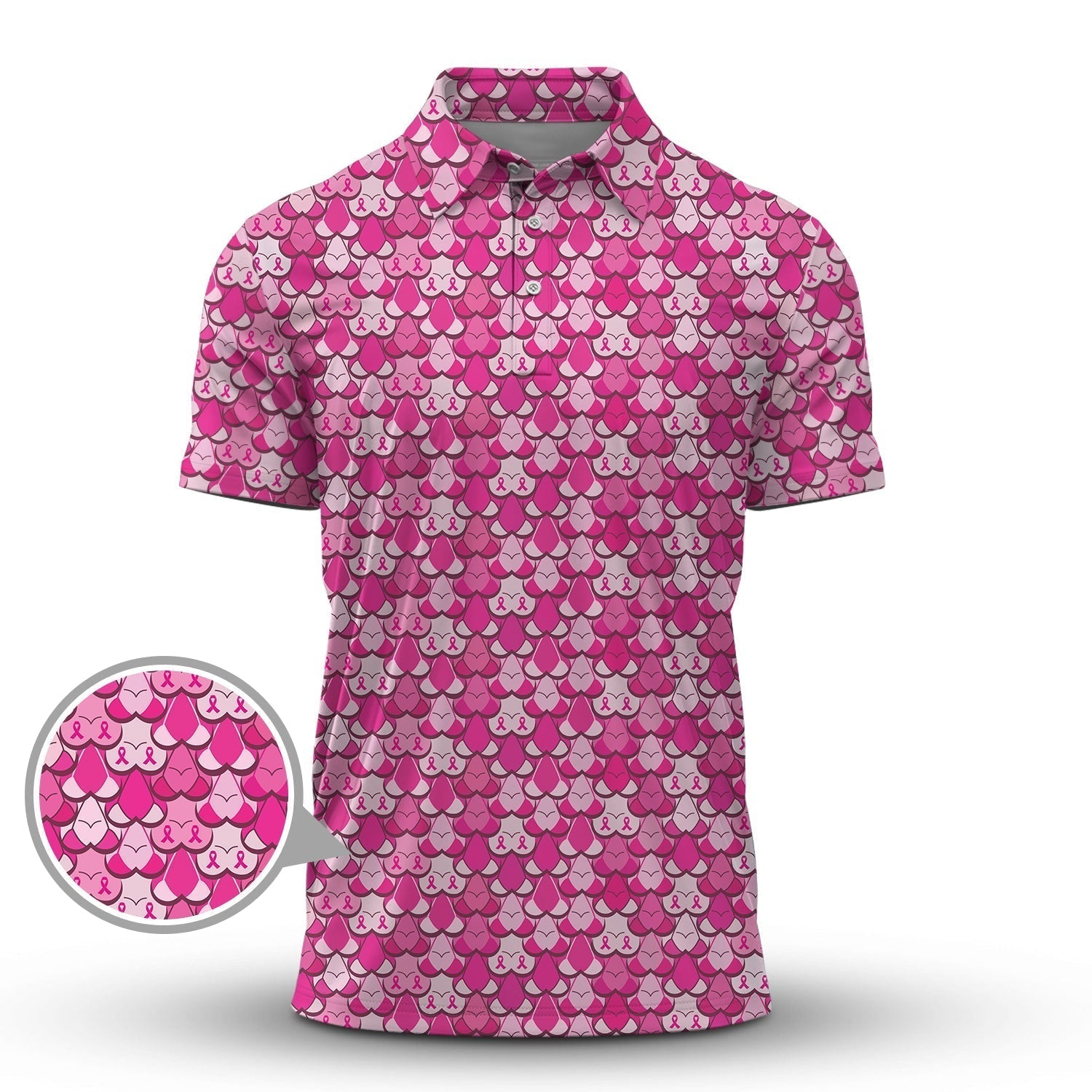 American Tatas Funny Golf Shirt, Pattern Pink Breast Cancer Polos For Golfers
