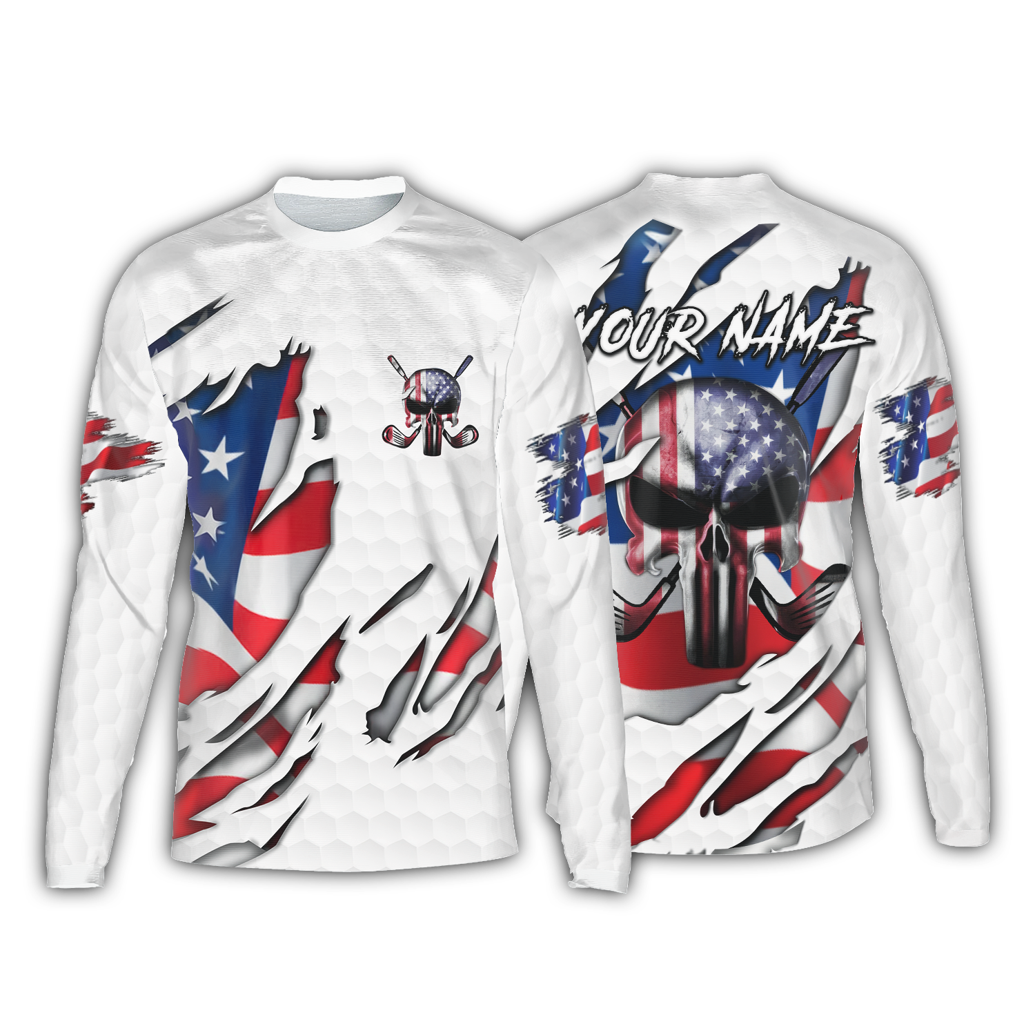 American Skull Flag Custom Golf Polo Shirt, Gift For Golfers, Golf Gift For Men, America 250 Anniversary Golf Shirt