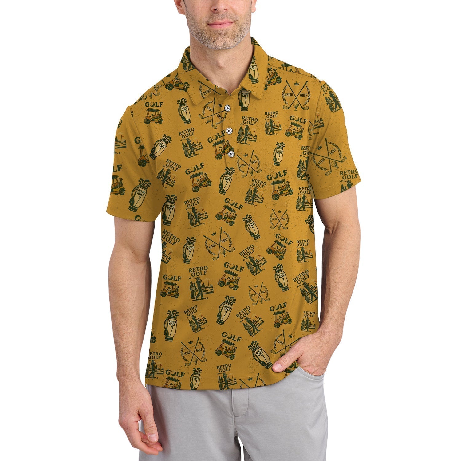Vintage Golf Polos For Men, Classic Pattern Retro Golf Shirt, Golf Gift For Golfers