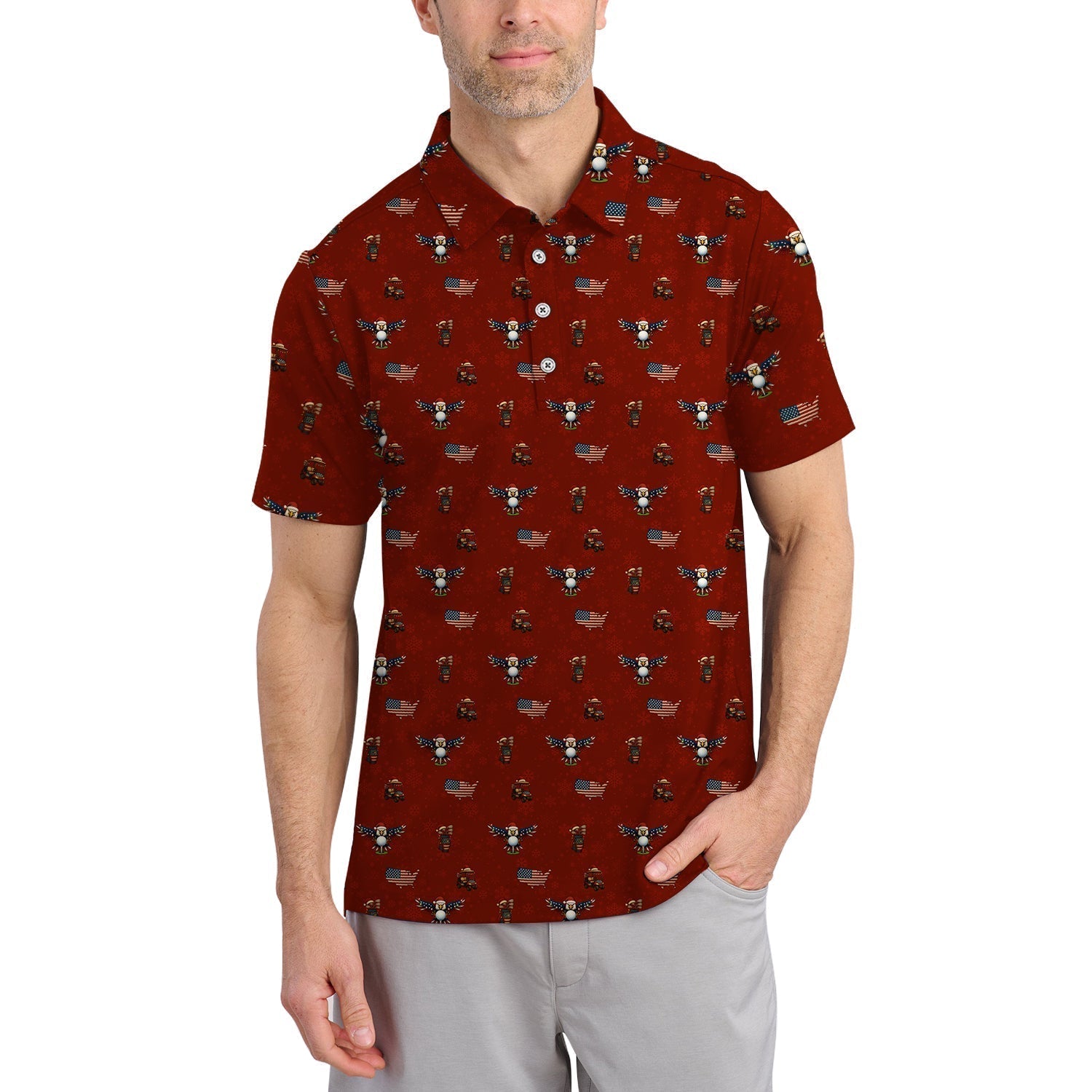 USA Golf Shirt For Golfer, Christmas Golf Shirt, Funny Pattern Golf Shirt For Men