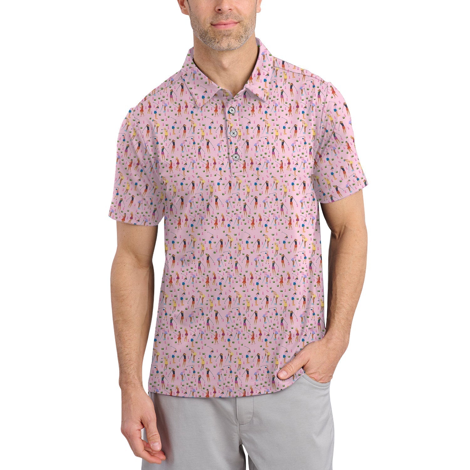Breast Cancer Golf Shirt, Funny Pattern Golf Shirt, Golf Gift For Golfer