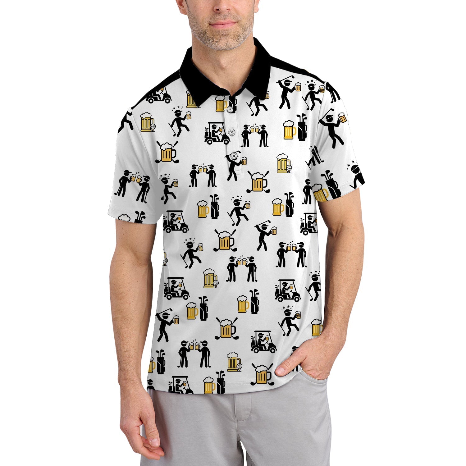 Beer Golf Shirt, Custom Golf Shirt With Funny Drinking & Golf Cart Pattern For Men