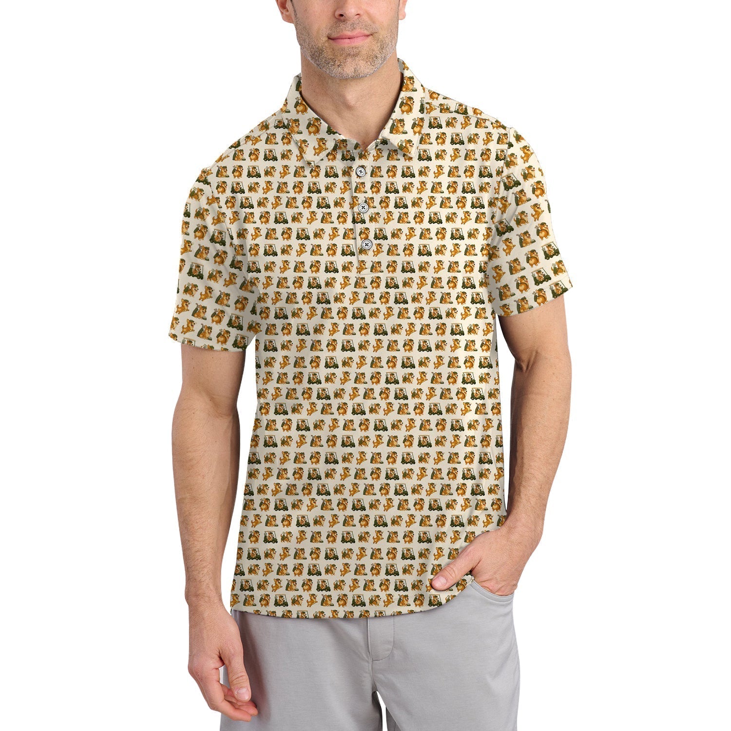 Corgi Golf Pattern Shirt, Cute Dog Golf Polo For Pet Lovers And Golfers, Funny Golf Polos For Men's