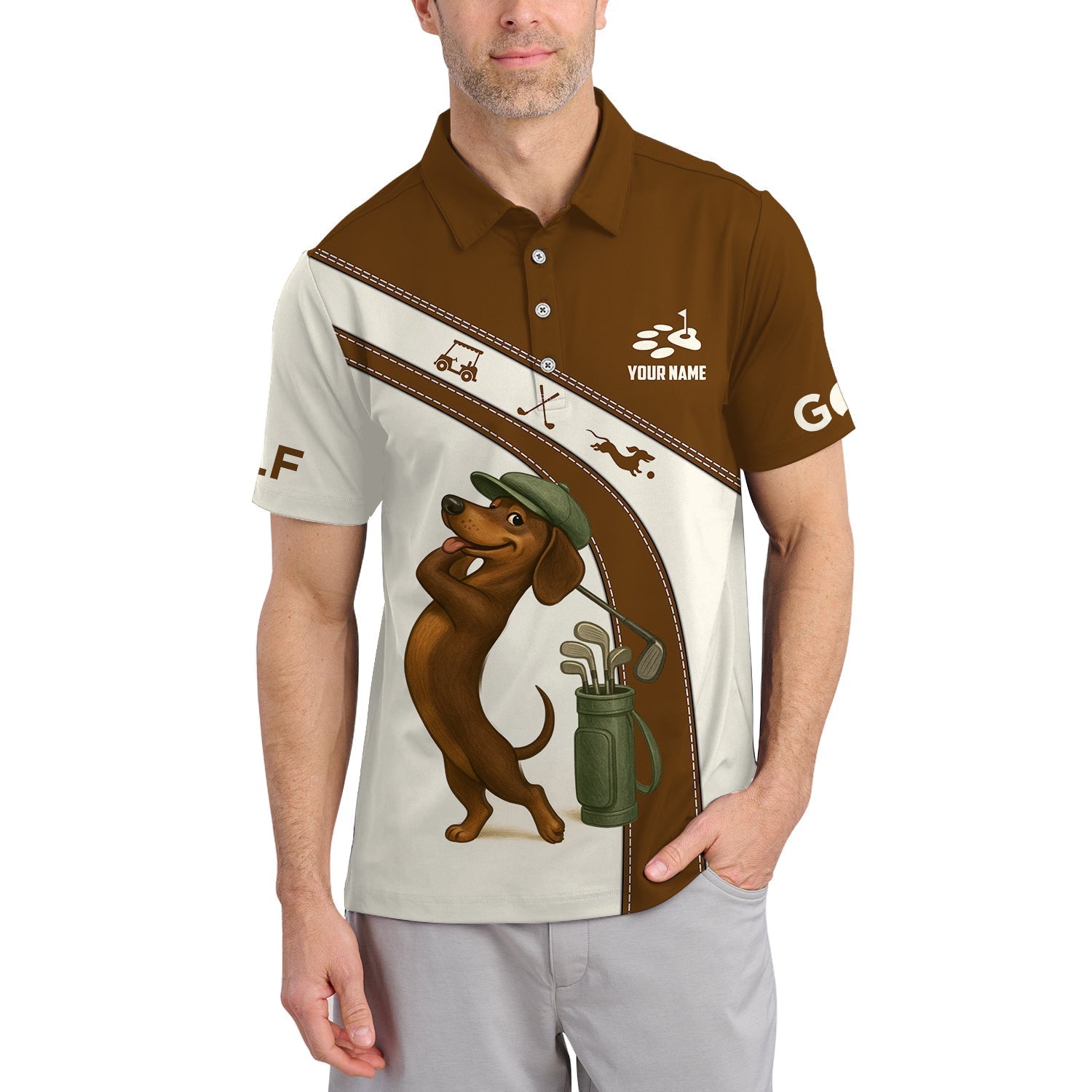 Personalized Dachshund Golf Shirt, Dog Golf Shirt For Golfer, Funny Golf Shirt For Men