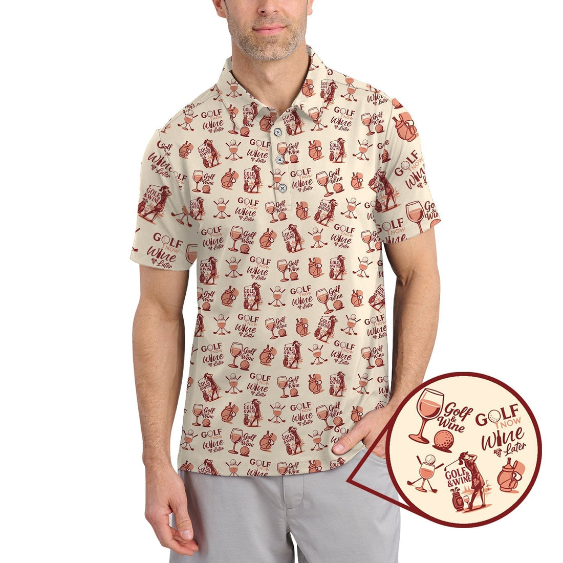 Funny Golf Polos For Wine Lovers, Golf And Wine Pattern Shirt, Golf Gift For Women