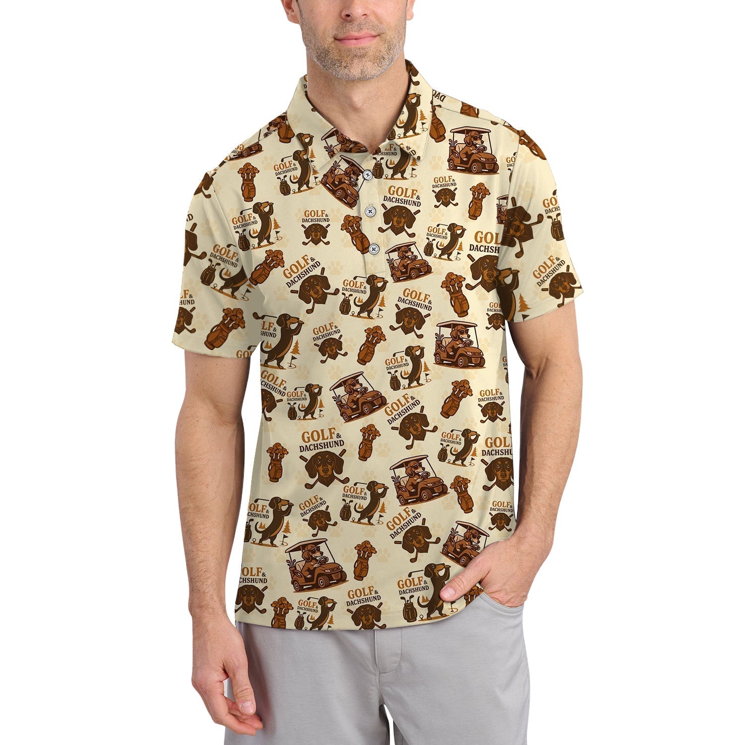 Pattern Golf Shirt, Golf & Dachshund Polos For Dog Lovers, Golf Gift For Golfers