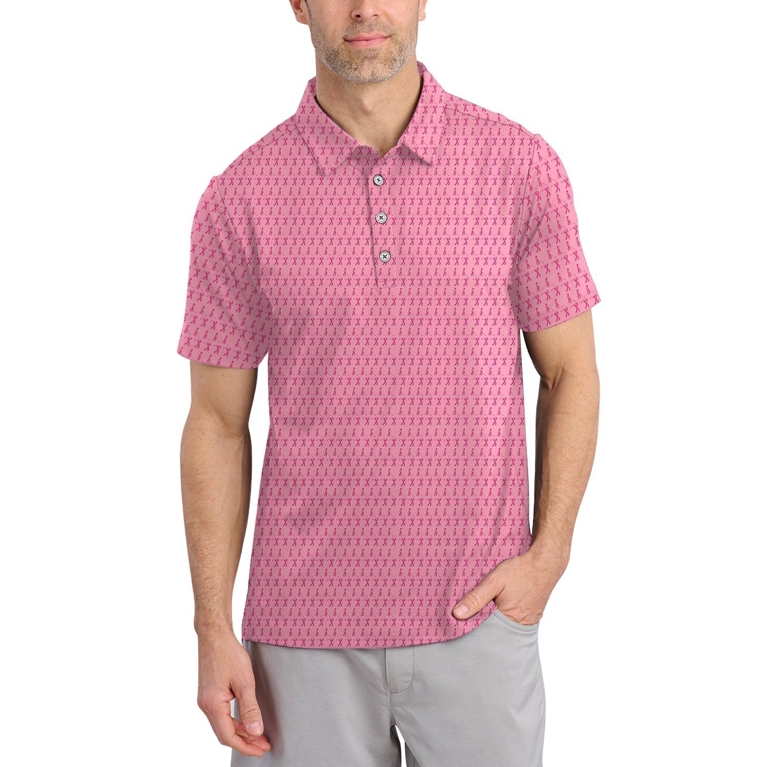 Pattern Golf Shirt, Breast Cancer Golf Shirt For Golfer, Crazy Golf Shirt For Men