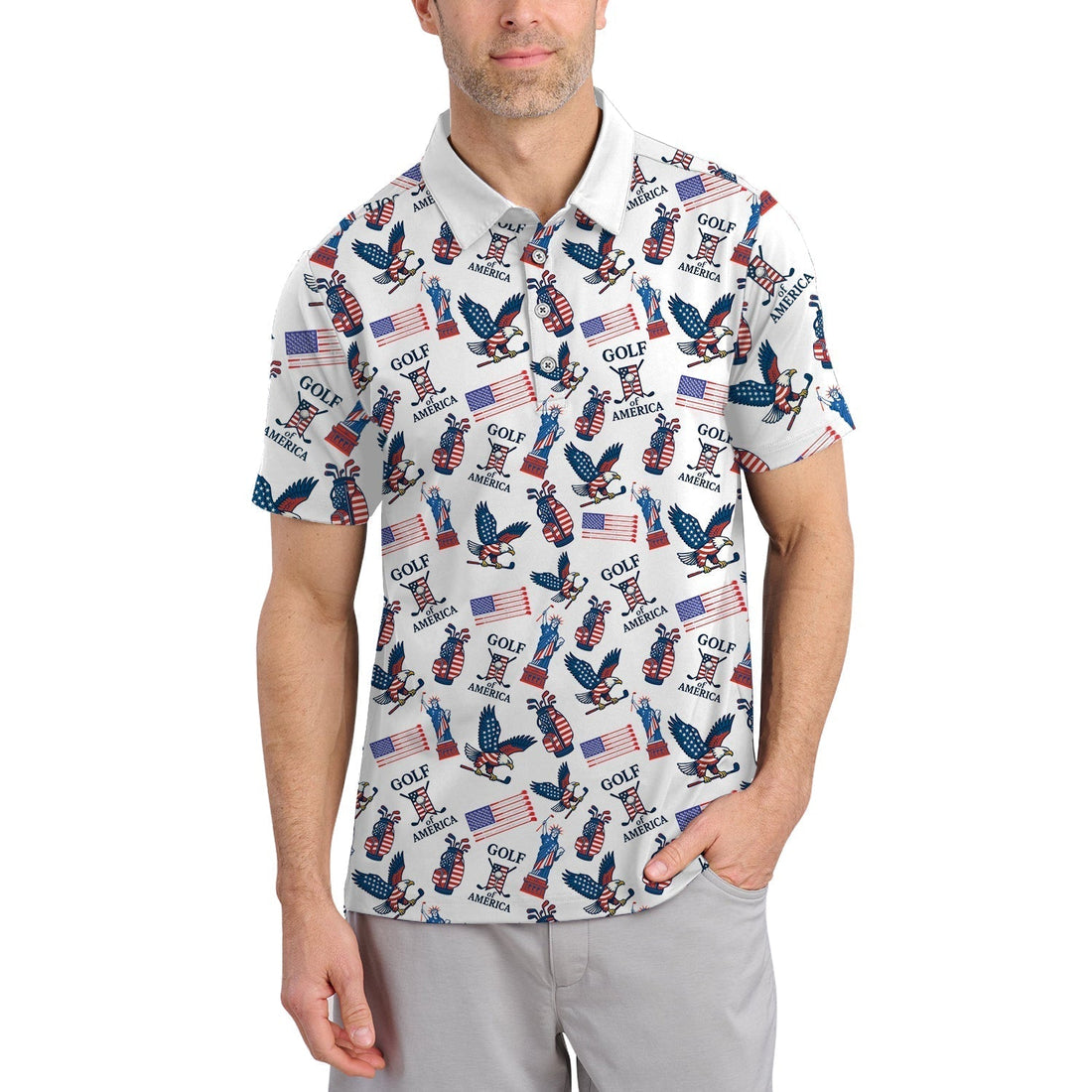 Golf Of America Pattern Golf Polos, USA Golf Shirt For Men, Crazy Golf Shirt For Golfers