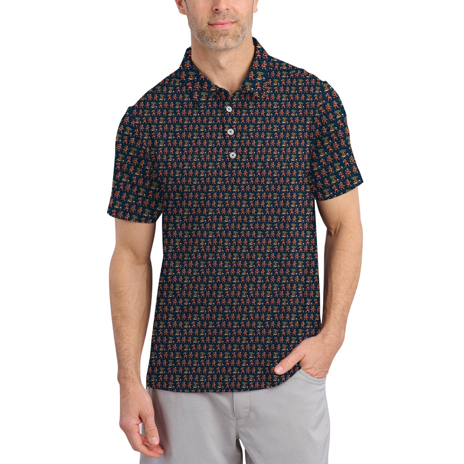 Funny Pattern Golf Shirt, Bigfoot Golf Shirt For Golfer, Bigfoot Santa Golf Shirt For Men
