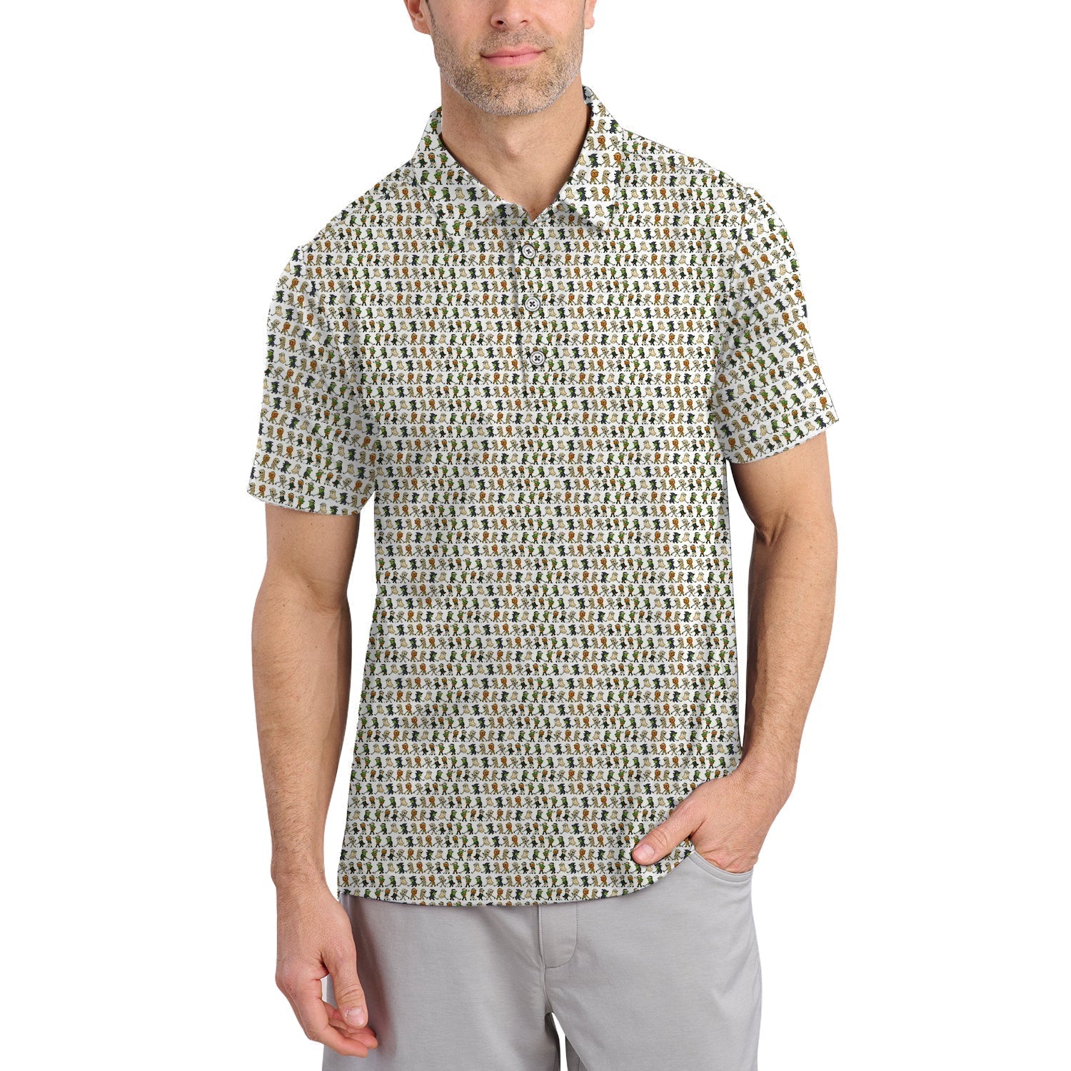 Crazy Pattern Golf Shirt, Halloween Golf Shirt For Men, Funny Golf Shirt, Golf Gift For Golfer