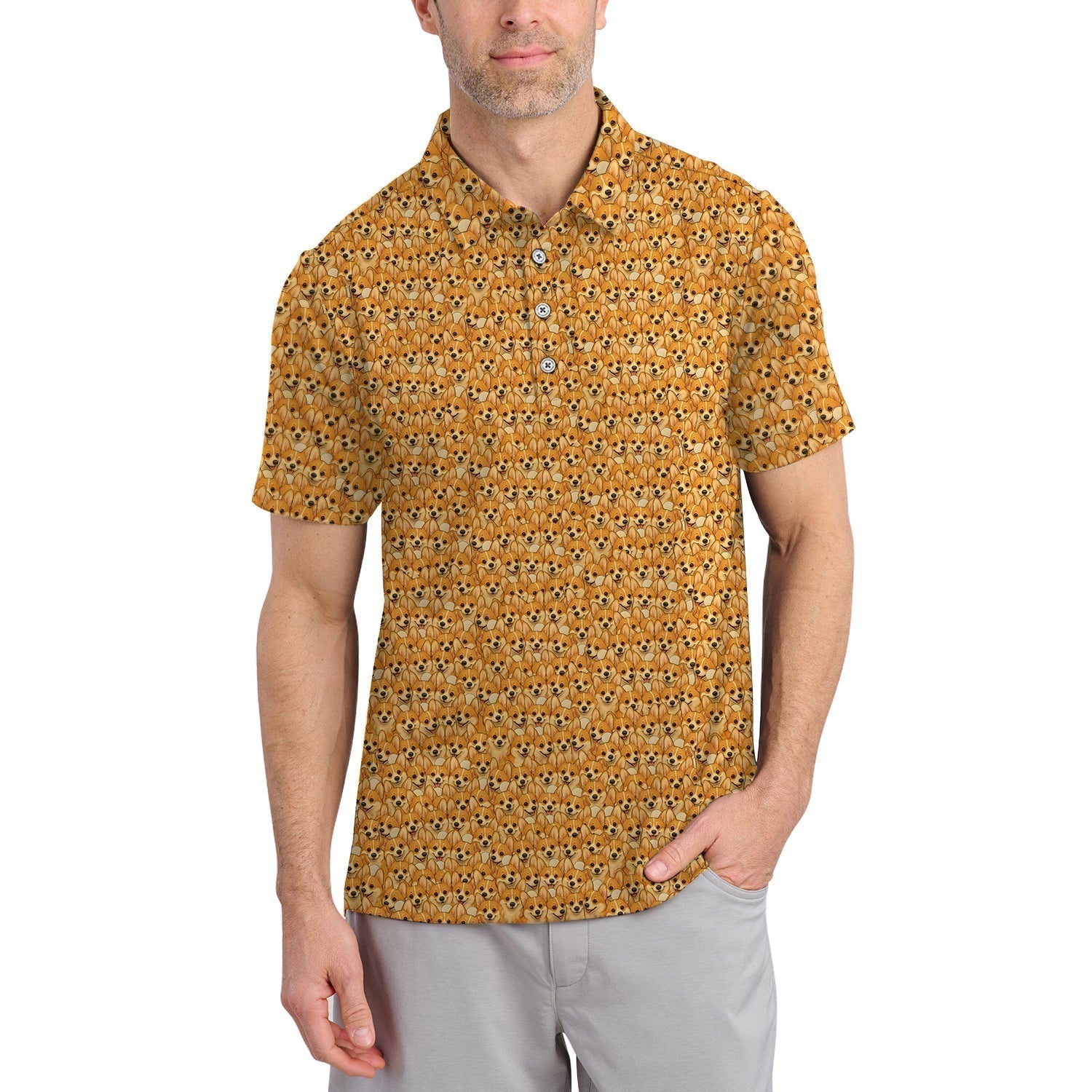Corgi Dog Pattern Golf Shirt, Funny Corgi Golf Shirt For Dog Lovers, Golf Gift For Men's