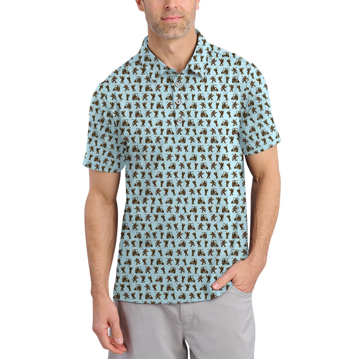 Crazy Golf Pattern Shirt, Bigfoot Golf Shirt For Men, Golf Gift For Golfer