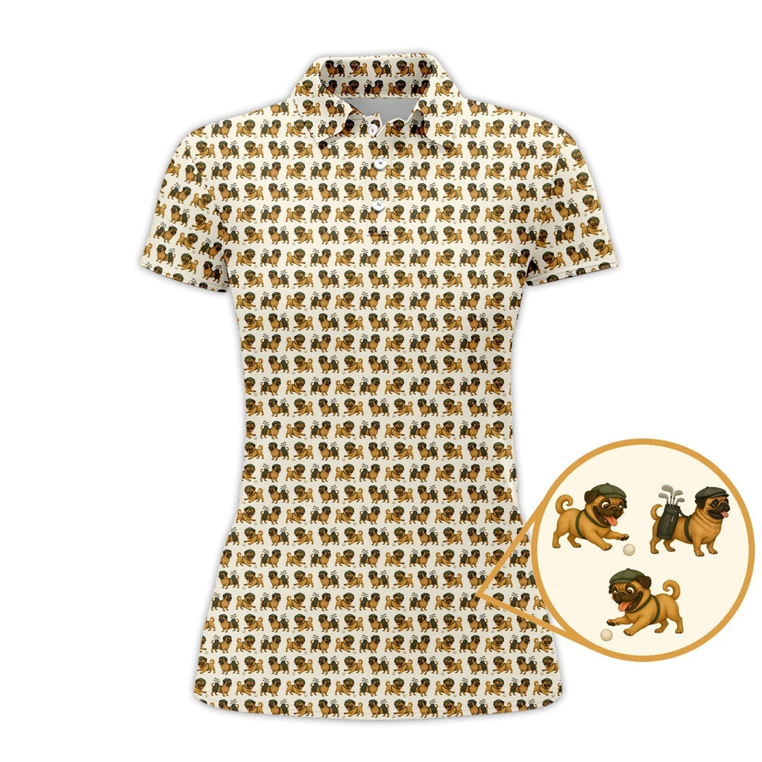 Pug Pattern Golf Shirt - Dog Golf Polos For Pet Lovers - Funny Golf Shirts For Golfers