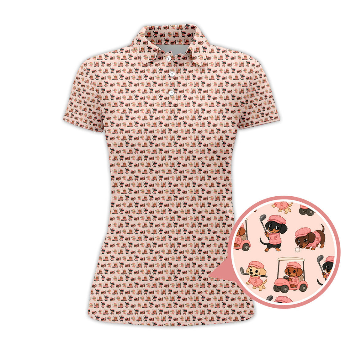 Pattern Golf Shirt For Men, Dachshund Golf Shirt For Golfer, Breast Cancer Golf Shirt For Dog Lovers