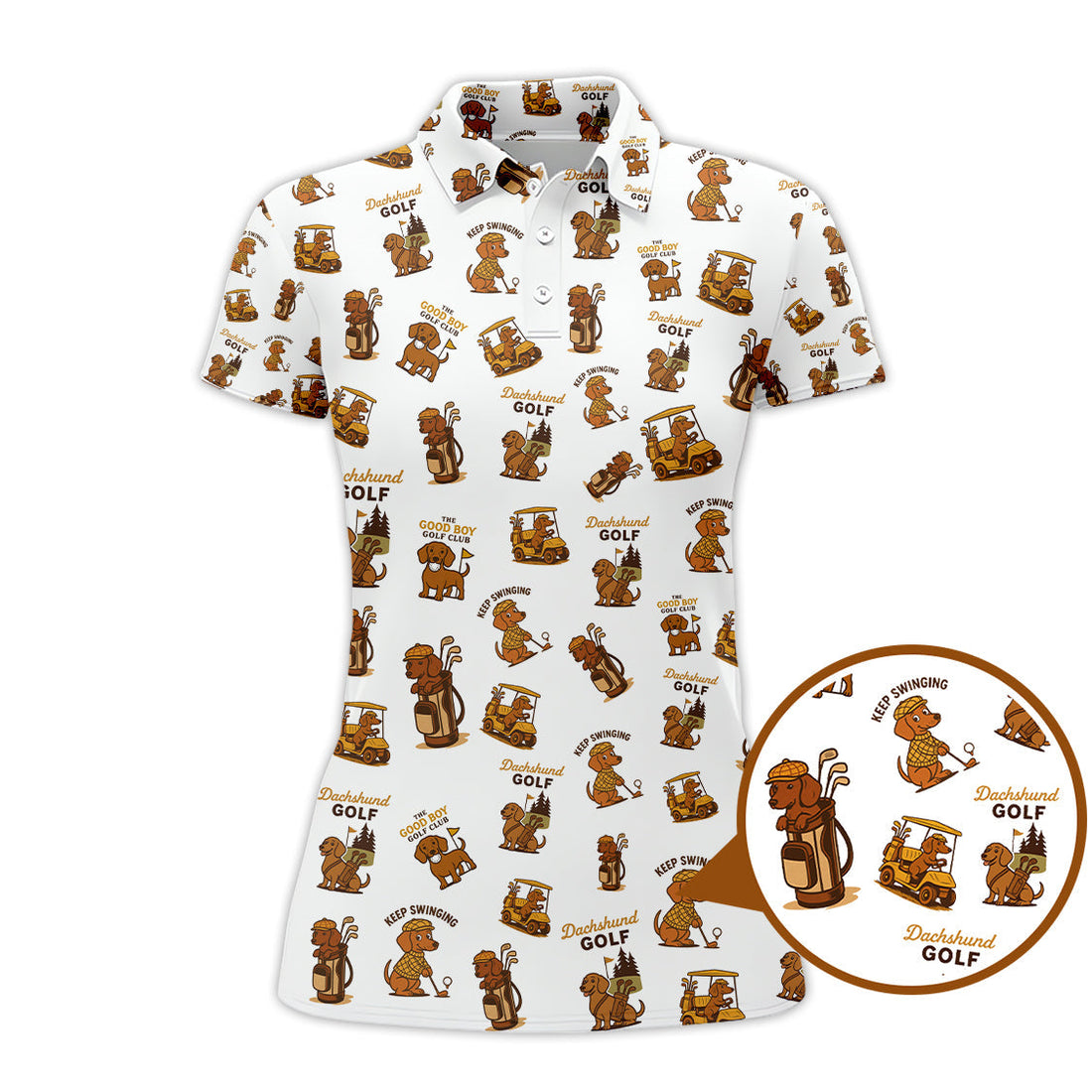 Dachshund Pattern Golf Polos, Funny Dog Golf Shirt, Dachshund Golf Shirt For Golfers