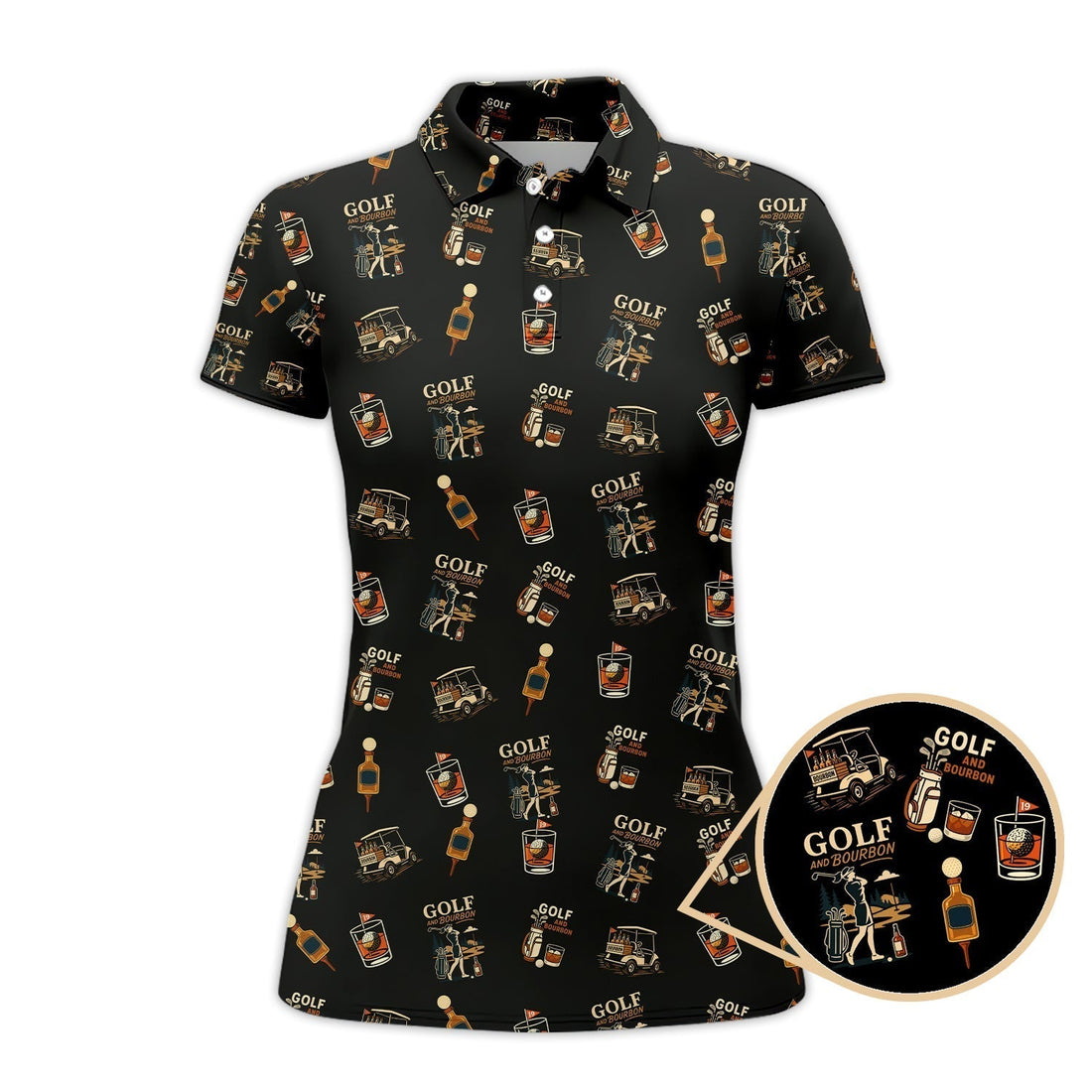 Golf And Bourbon Pattern Polos, Women’s Golf Shirt, Golf Gift For Golfers