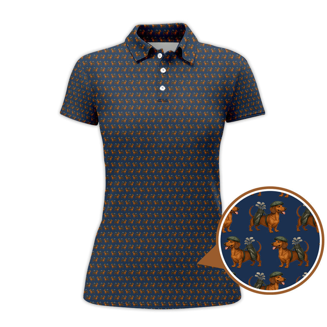 Dachshund Golf Shirts For Men, Pattern Golf Polos, Funny Golf Shirt For Golfers