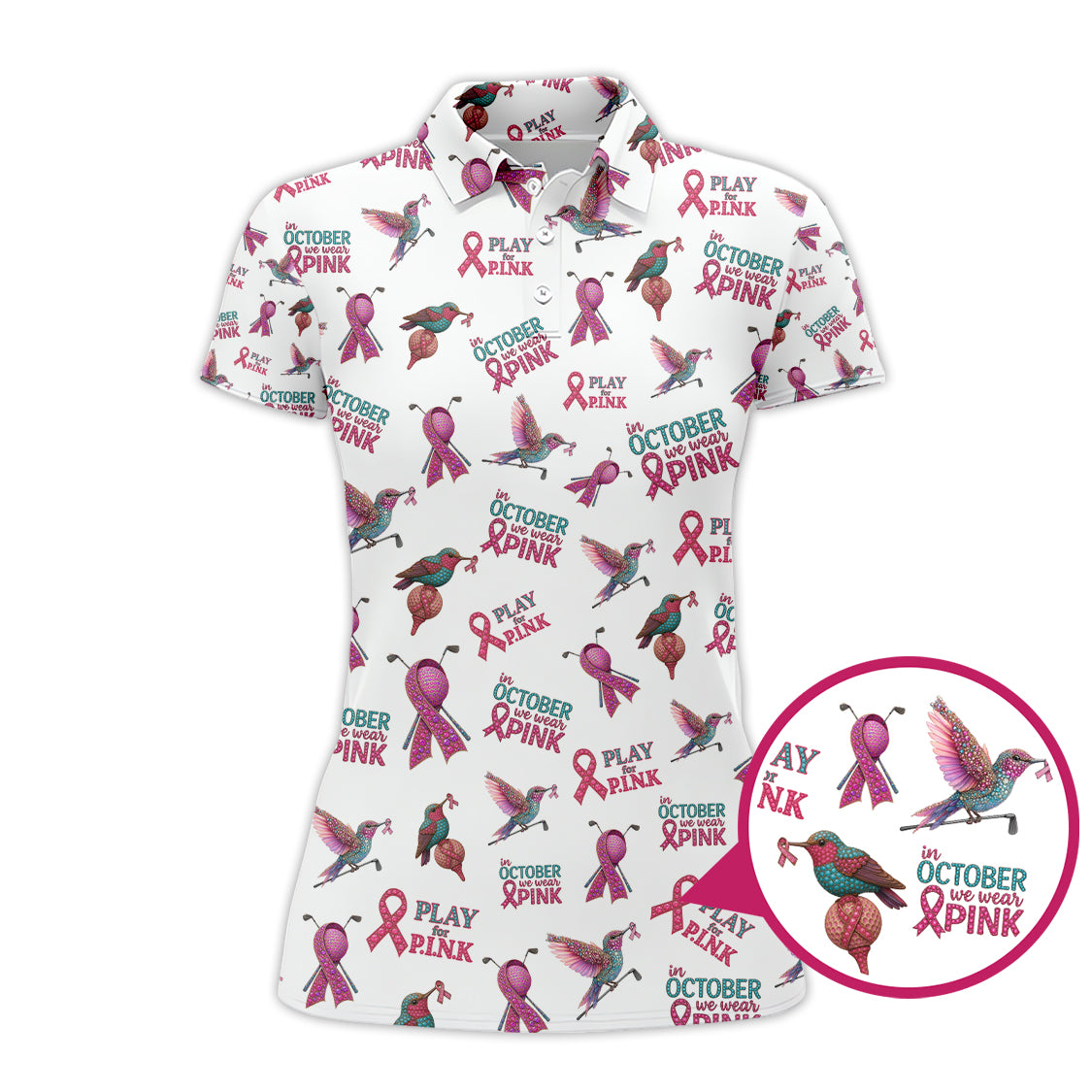 Breast Cancer Golf Shirt, Pattern Golf Shirt, In October We Wear Pink Polos, Crazy Golf Shirt For Golfer