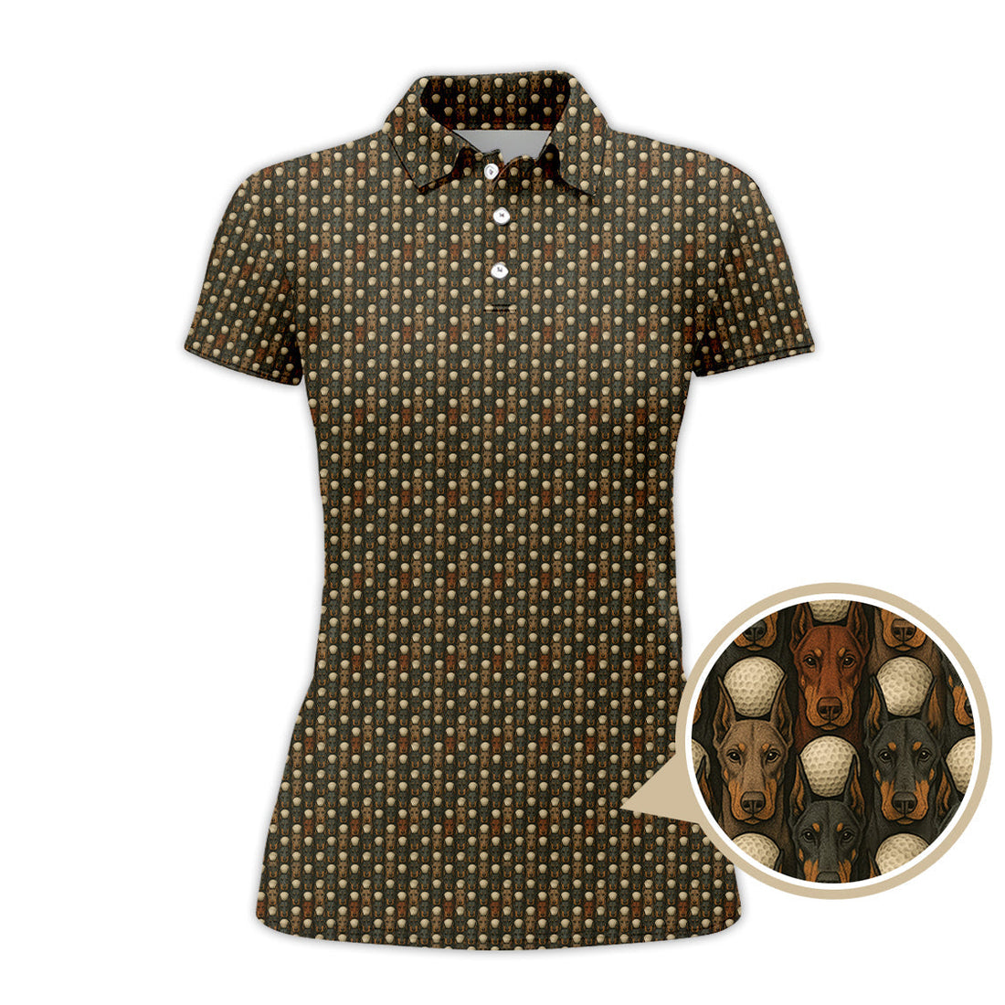 Dog Golf Shirt - Crazy Golf Polos For Men - Doberman Pattern Golf Shirt