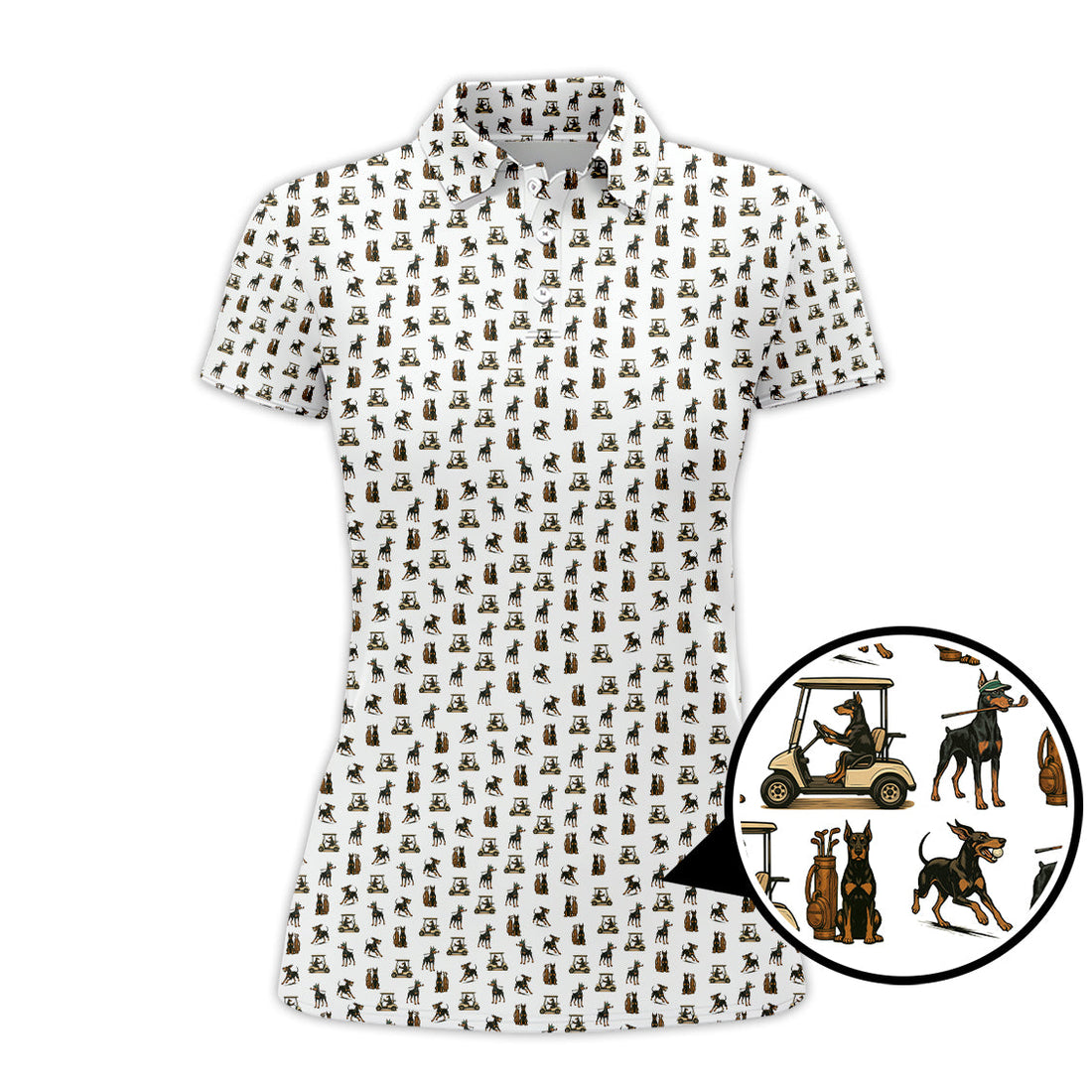 Doberman Pattern Golf Polos, Dog Golf Shirt For Golfers, Crazy Golf Shirts